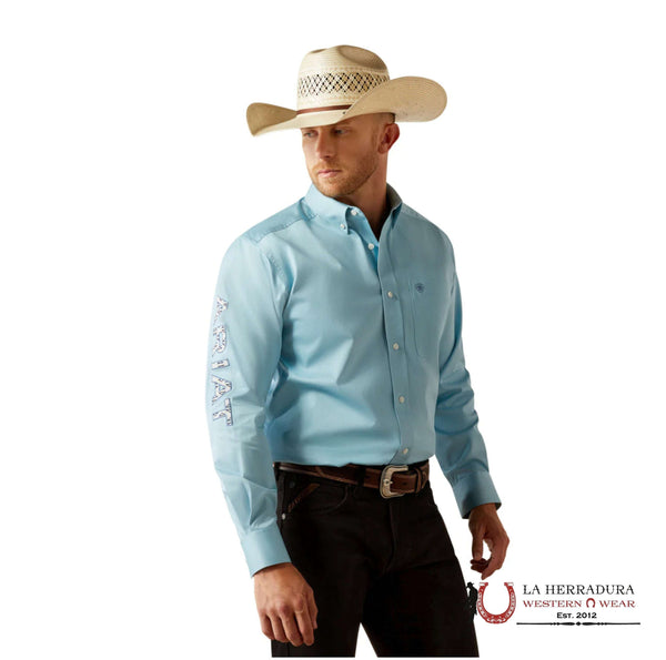 ARIAT MENS TEAM LOGO LONG SLEEVE SHIRT - LIGHT BLUE - 10055235