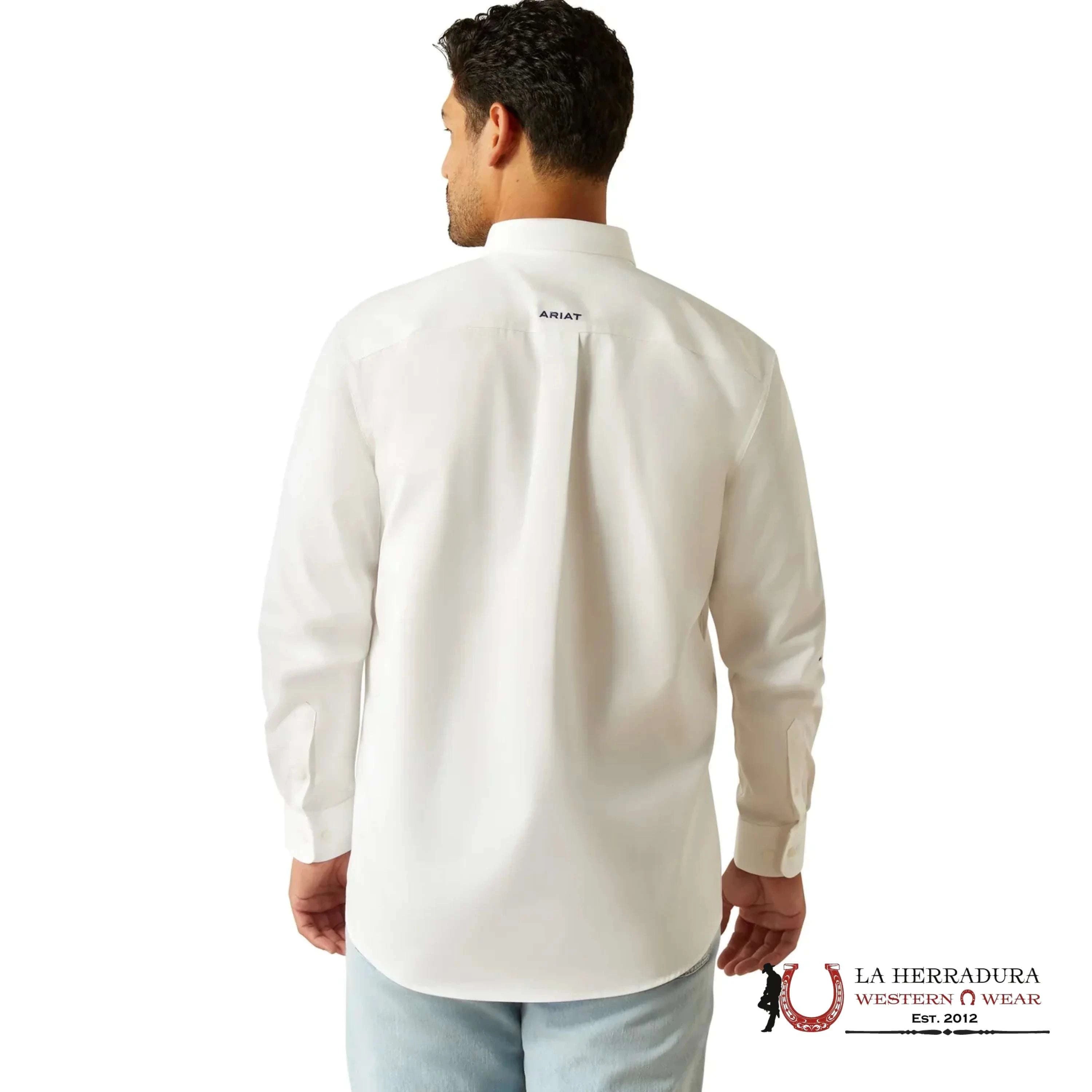 ARIAT MENS Team logo Twill White/Teal Shirt - 9132 ROPA HOMBRES