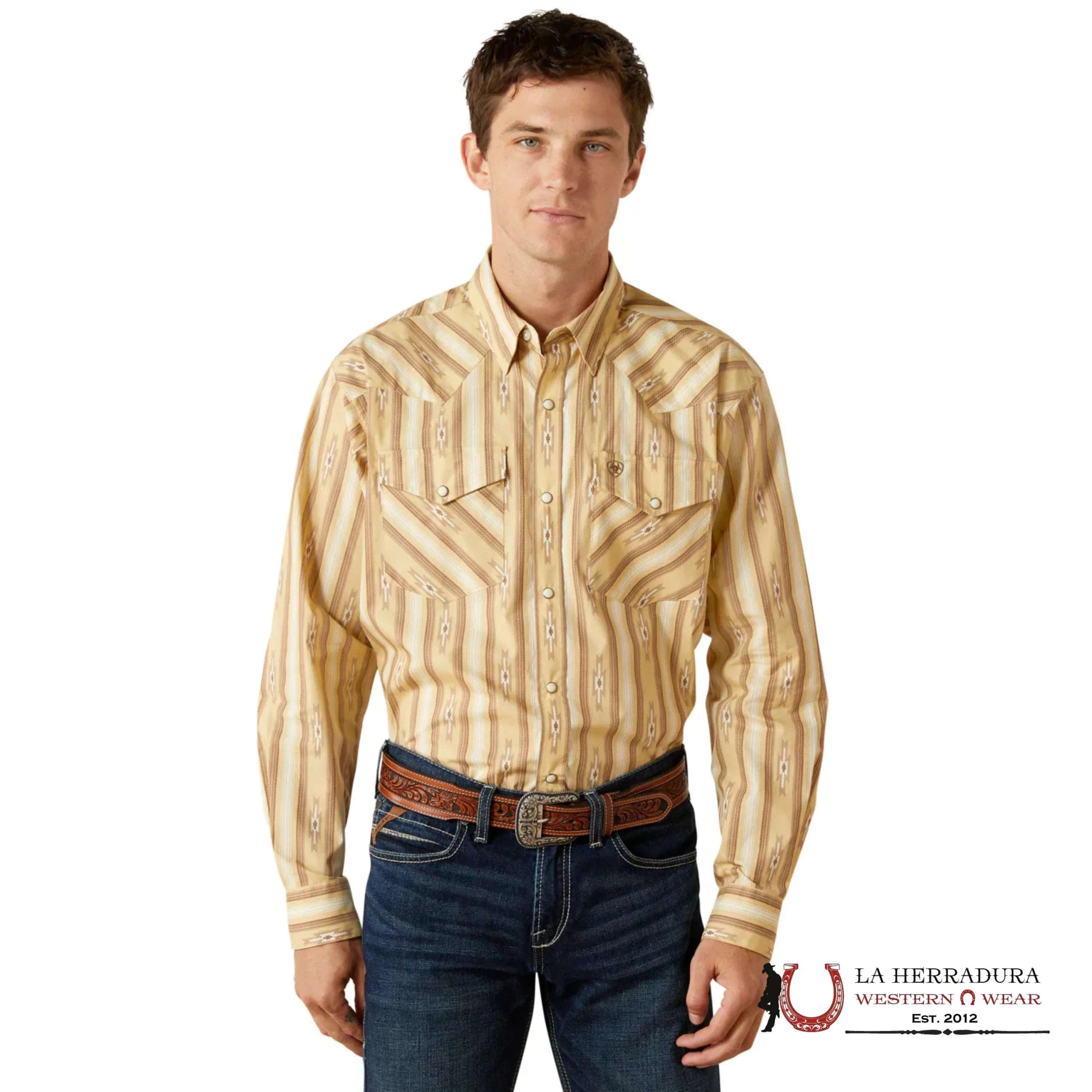 ARIAT MENS TEAM PORTLAND FITTED LS SHIRT BEIGE 10062188 ROPA HOMBRES