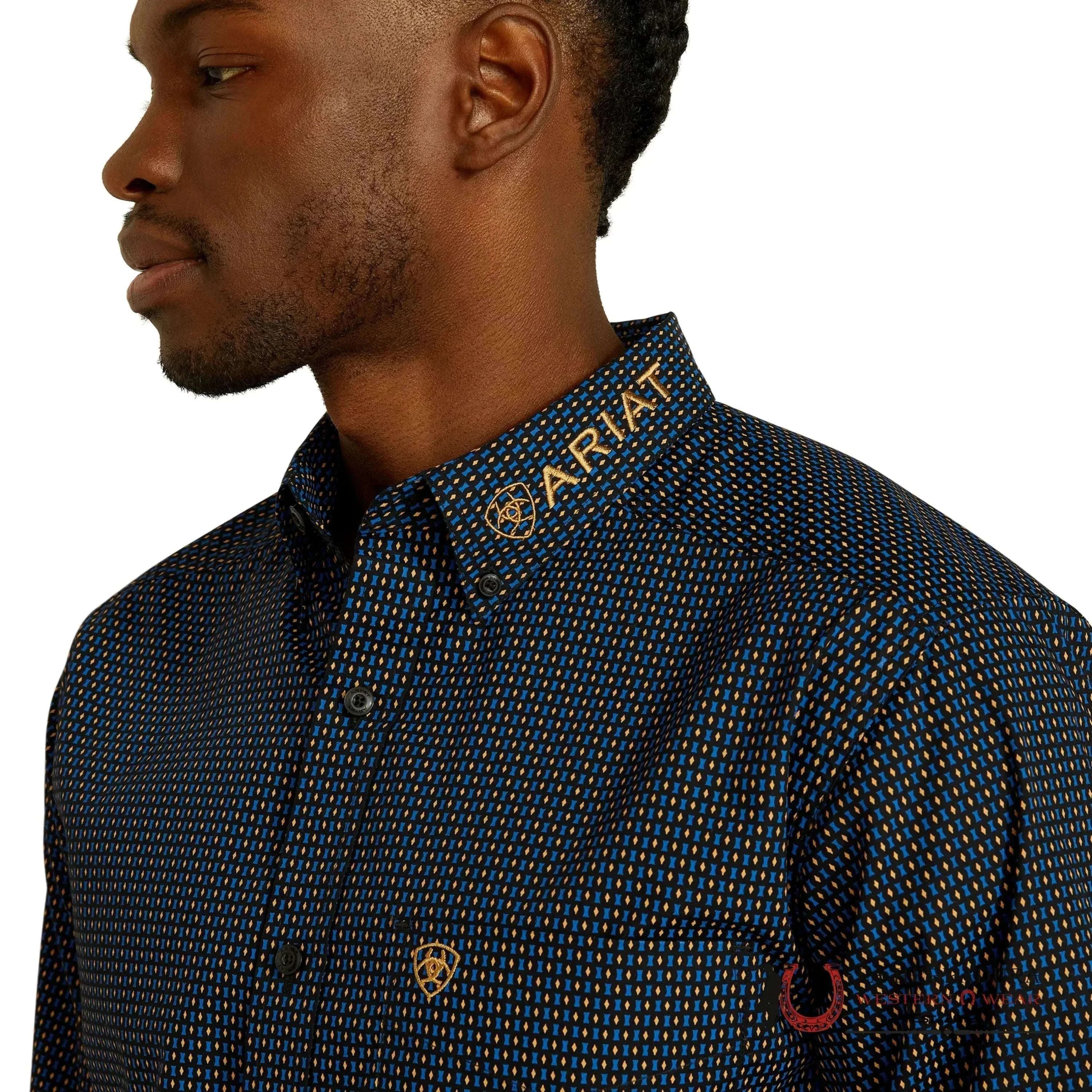 ARIAT MENS TEAM PORTLAND FITTED LS SHIRT BLACK GOLD 10062254 ROPA HOMBRES