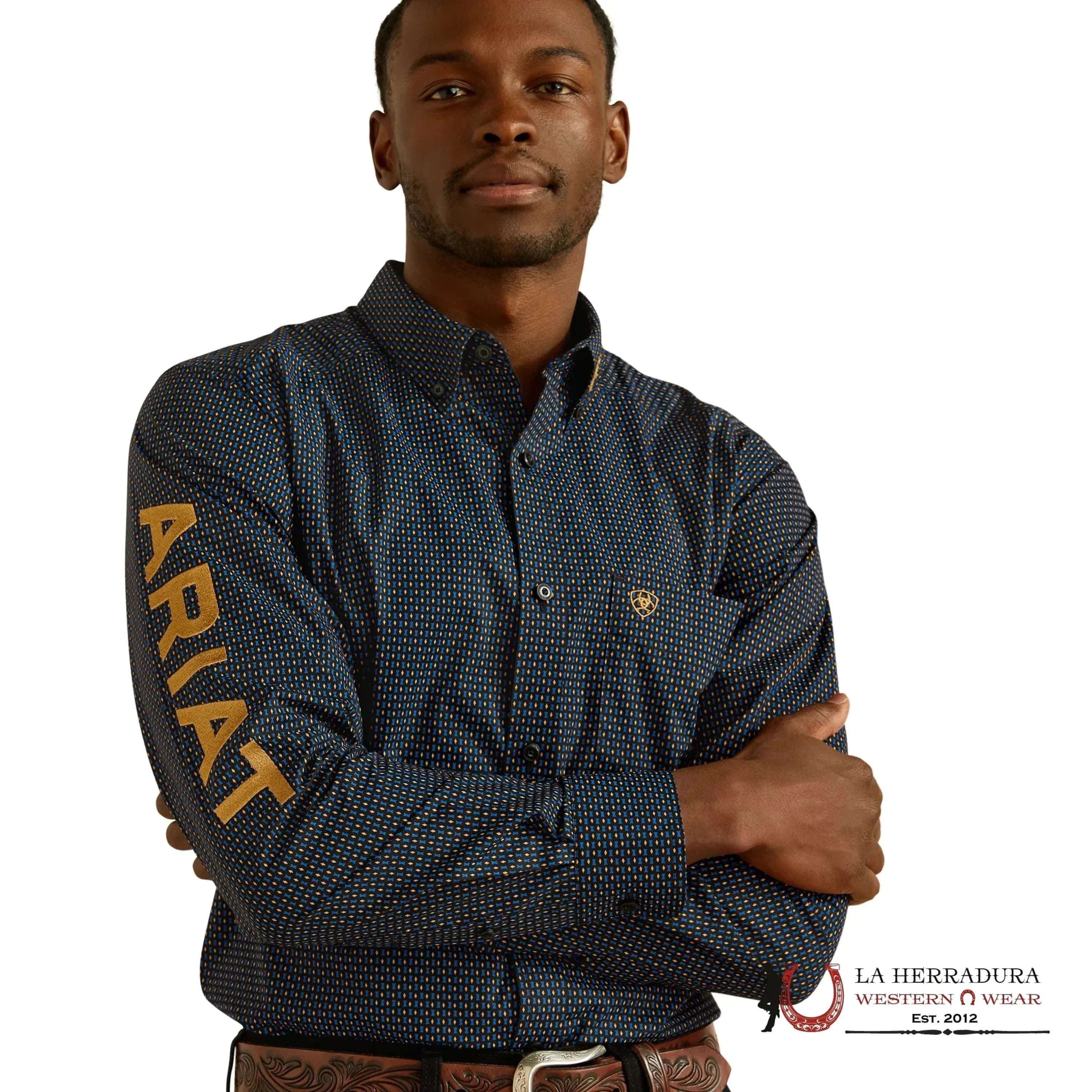 ARIAT MENS TEAM PORTLAND FITTED LS SHIRT BLACK GOLD 10062254 ROPA HOMBRES
