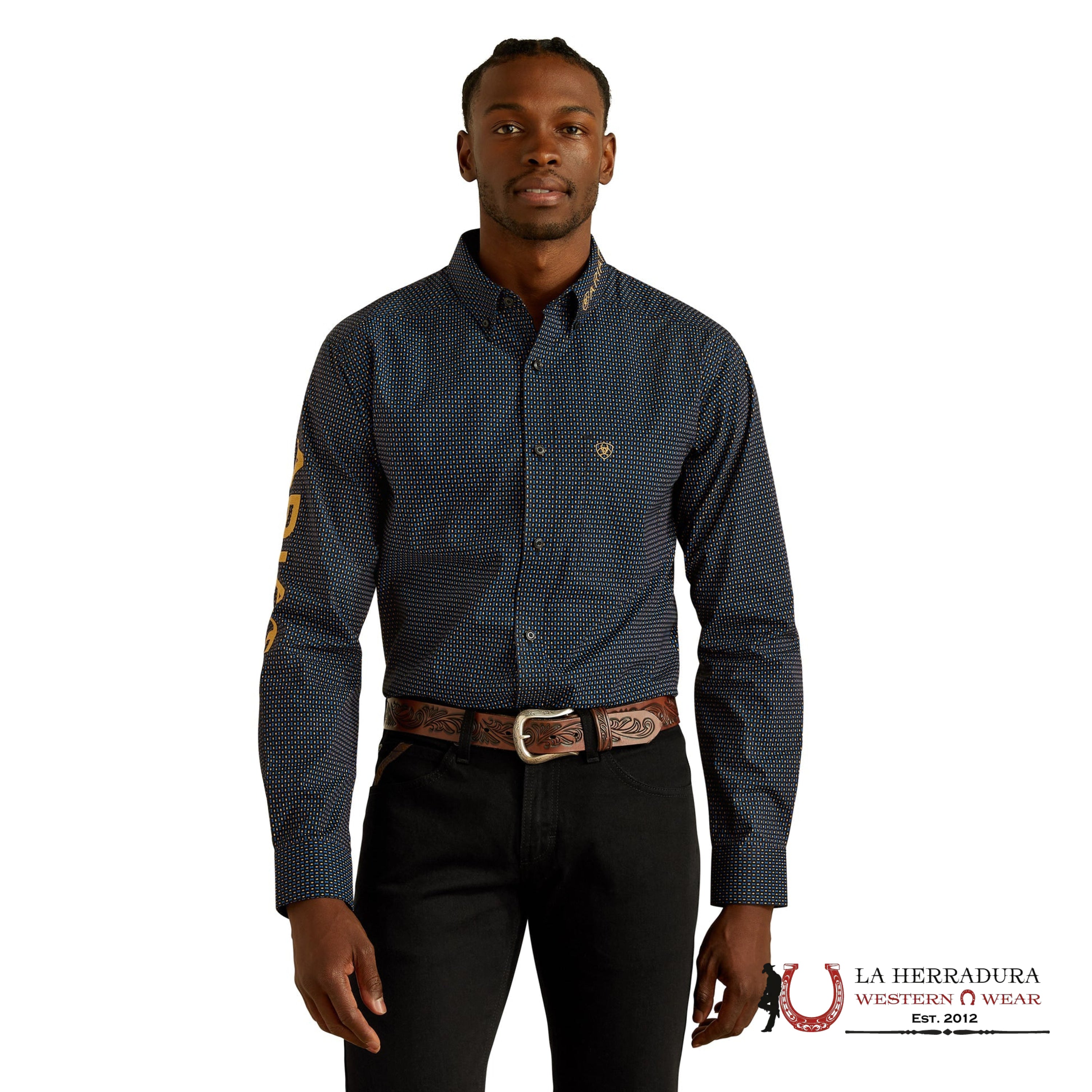 ARIAT MENS TEAM PORTLAND FITTED LS SHIRT BLACK GOLD 10062254 ROPA HOMBRES