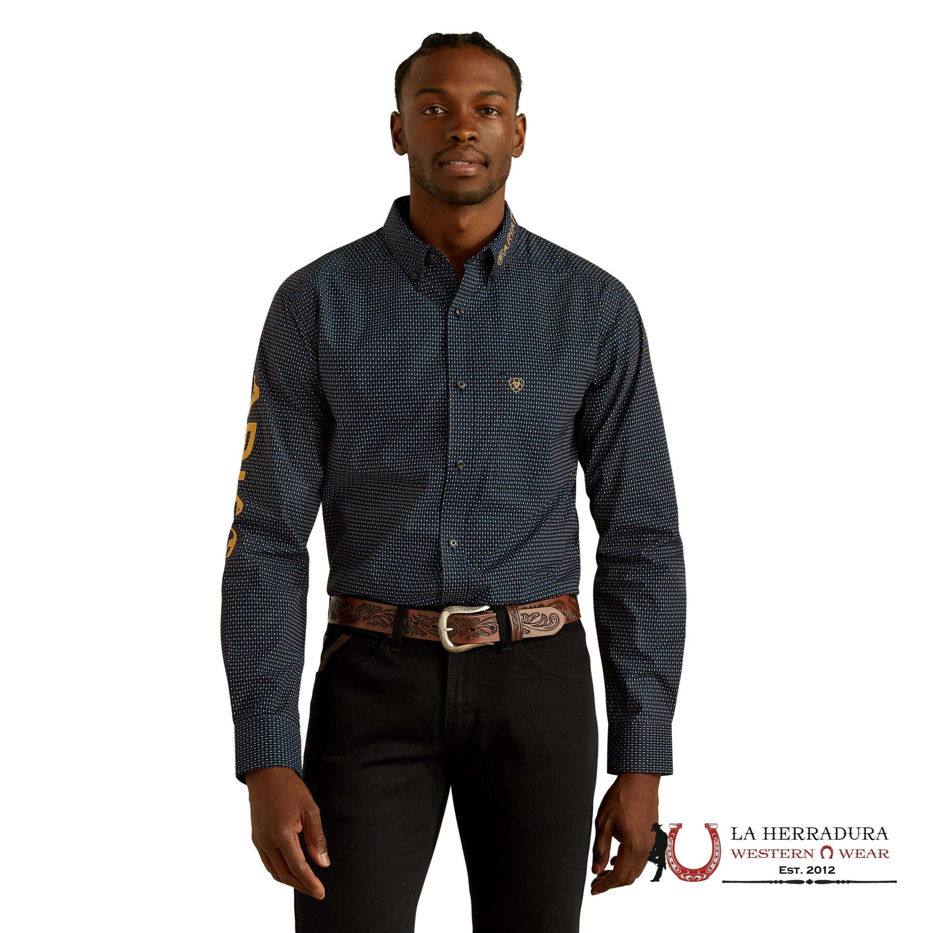ARIAT MENS TEAM PORTLAND FITTED LS SHIRT BLACK GOLD 10062254 ROPA HOMBRES