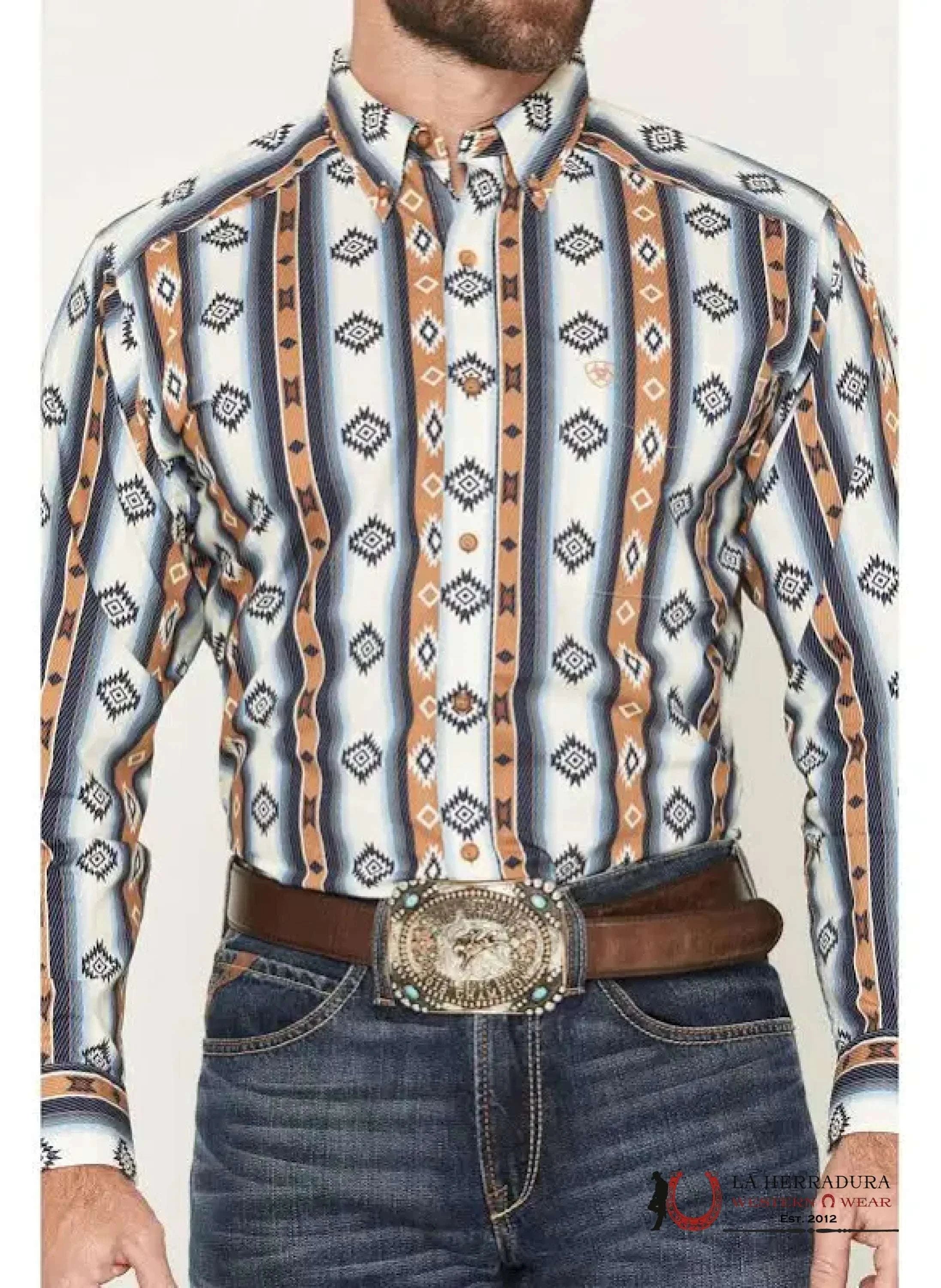 ARIAT MENS TEAM PORTLAND FITTED LS SHIRT BLUE 10062236 ROPA HOMBRES