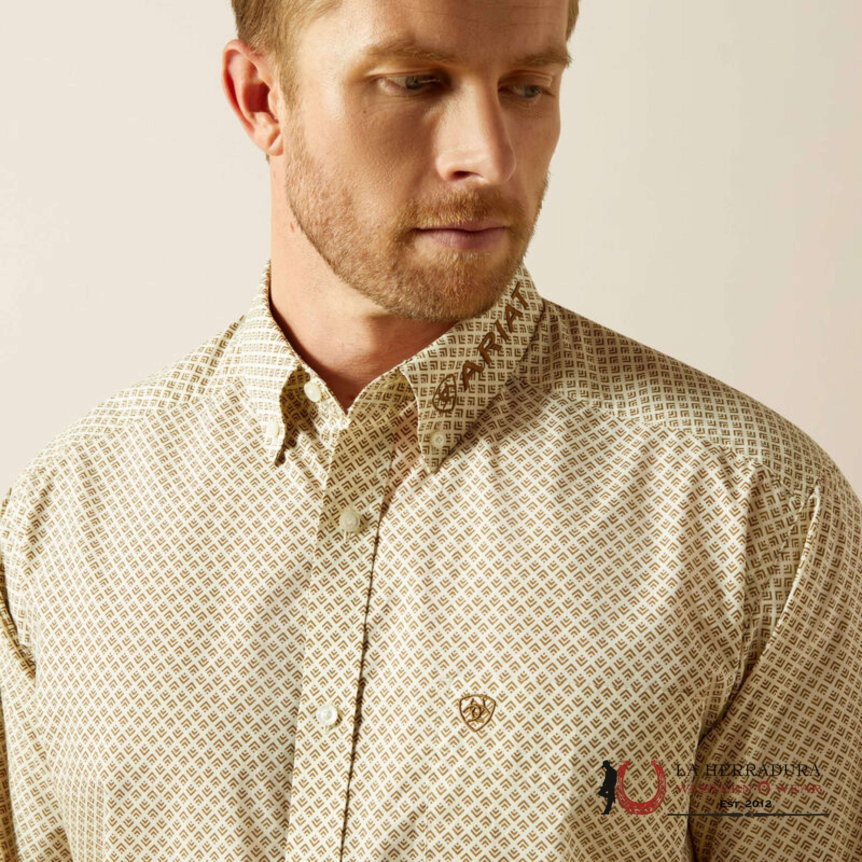 ARIAT MENS TEAM PORTLAND FITTED LS SHIRT CREAM/LIGHT BROWN 10062251 ROPA HOMBRES