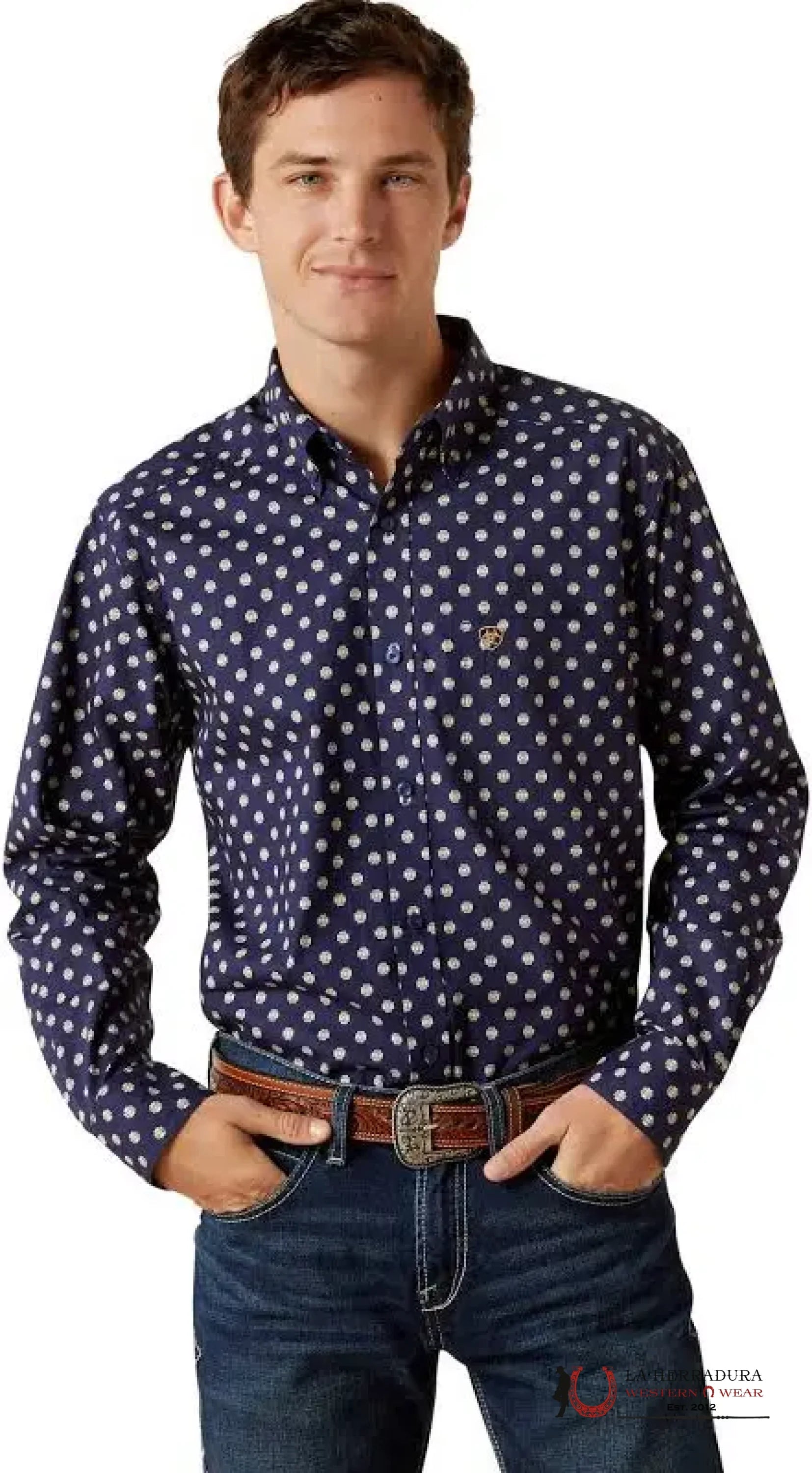 ARIAT MENS TEAM PORTLAND FITTED LS SHIRT DARK BLUE 10062246 ROPA HOMBRES
