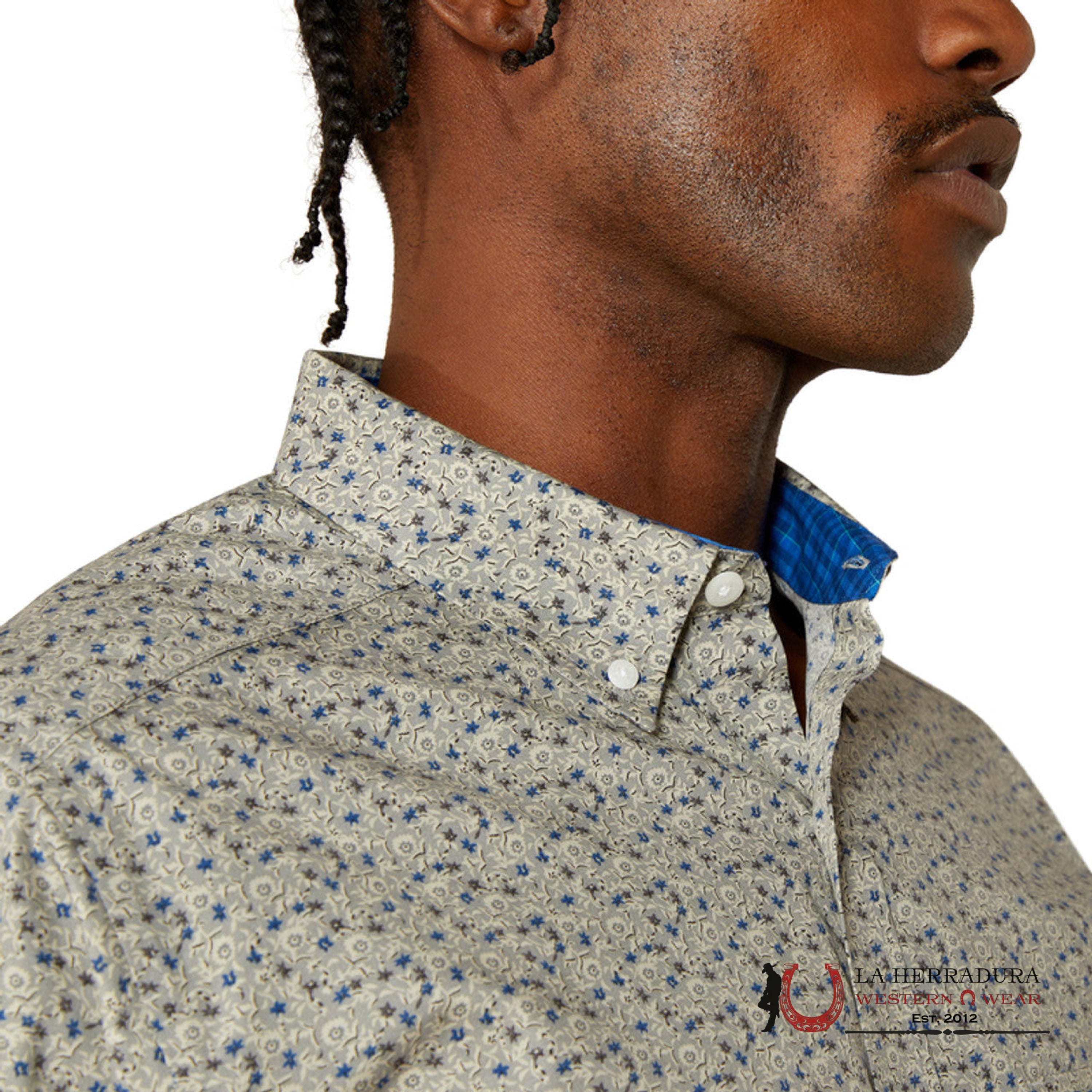 ARIAT MENS TEAM PORTLAND FITTED LS SHIRT LIGHT GREY 10062233 ROPA HOMBRES