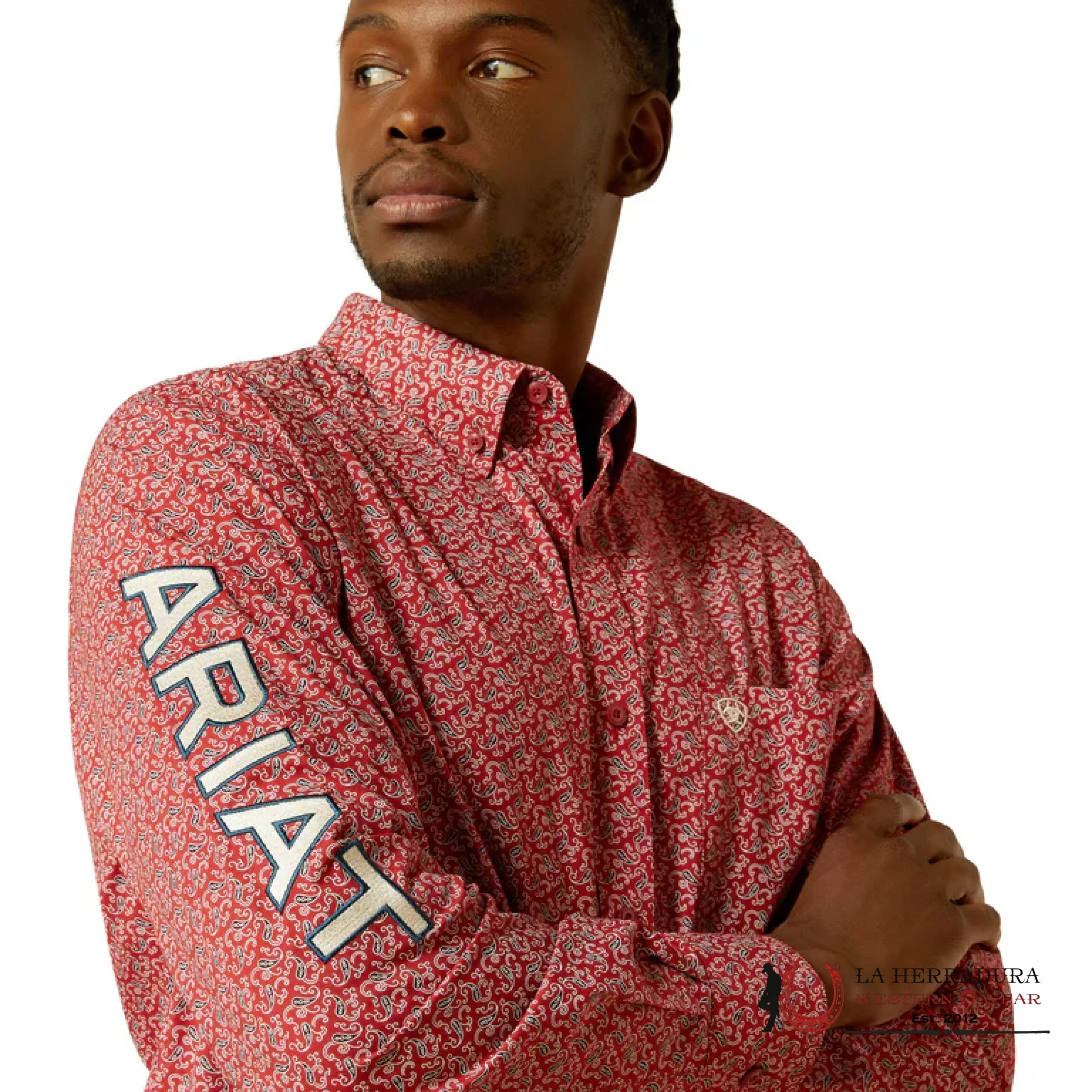 ARIAT MENS TEAM PORTLAND FITTED LS SHIRT RED/BEIGE 10062255 ROPA HOMBRES