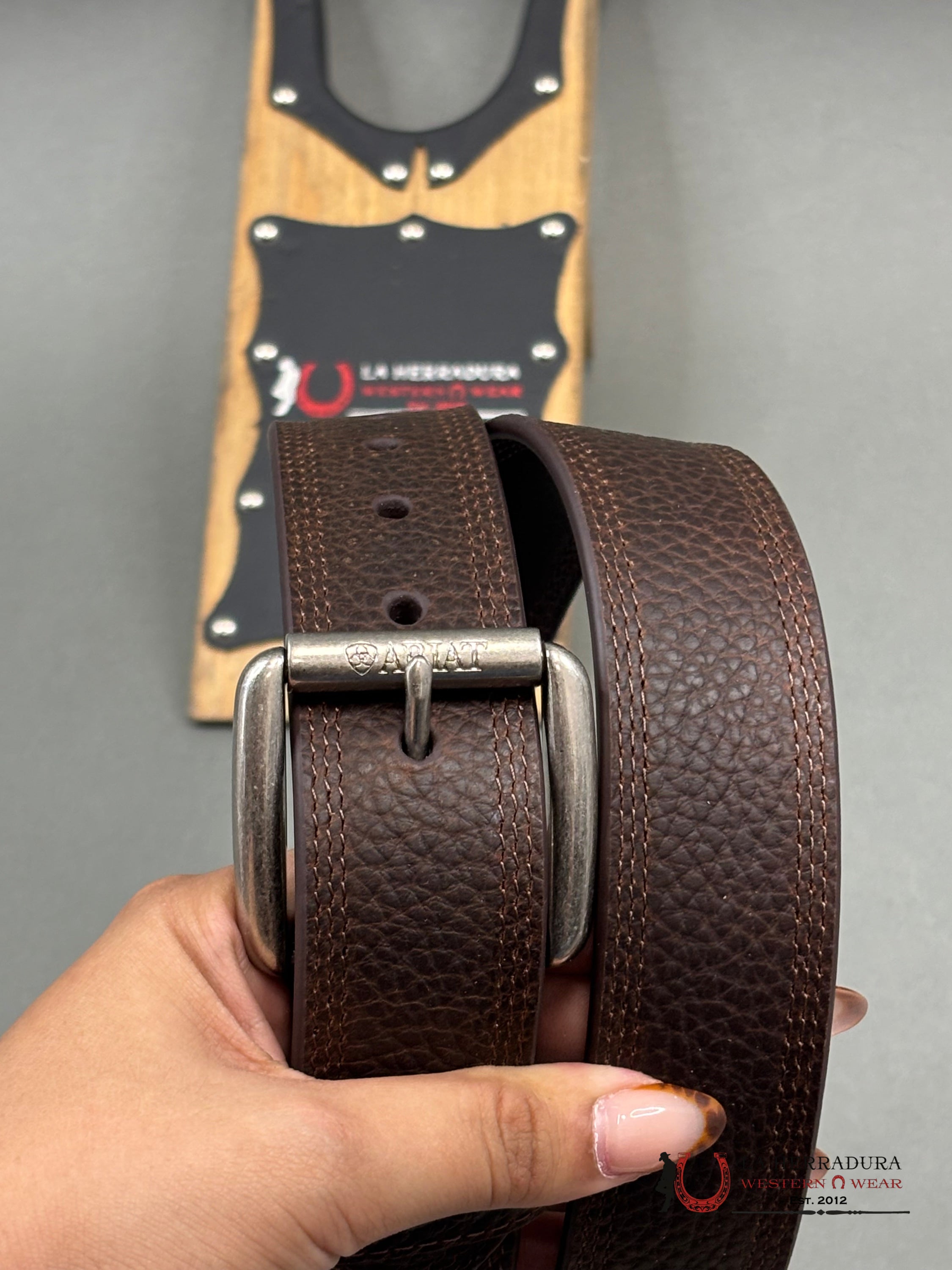 Ariat Men’s Triple Row Stitch Leather Work Belt With Removable Roller Buckle Cinturones Hombres