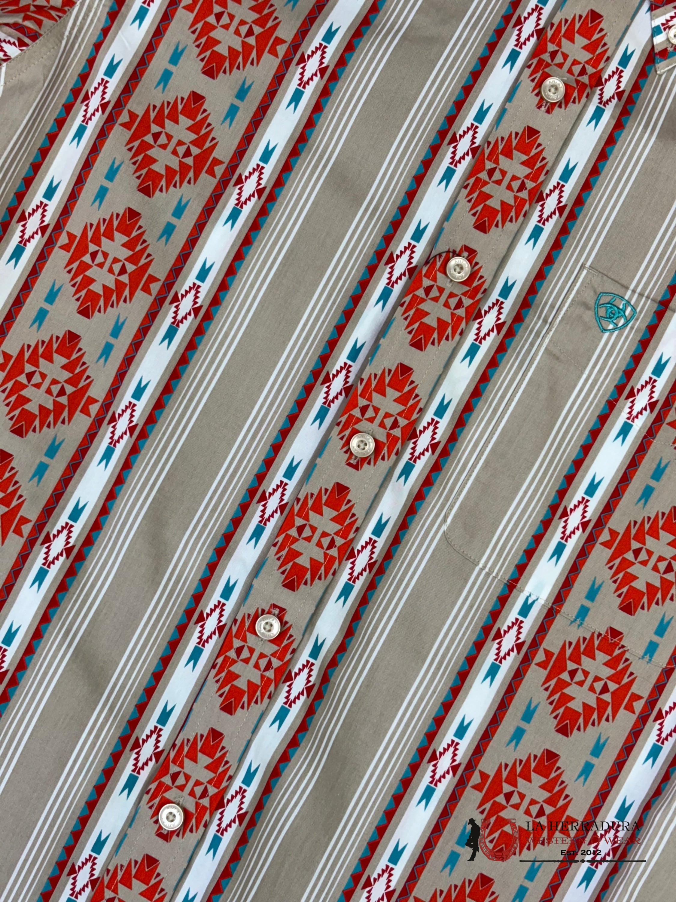 ARIAT MENS Wade Tan Short Sleeve With Multi Color Aztec Print Shirt - 8751 ROPA HOMBRES