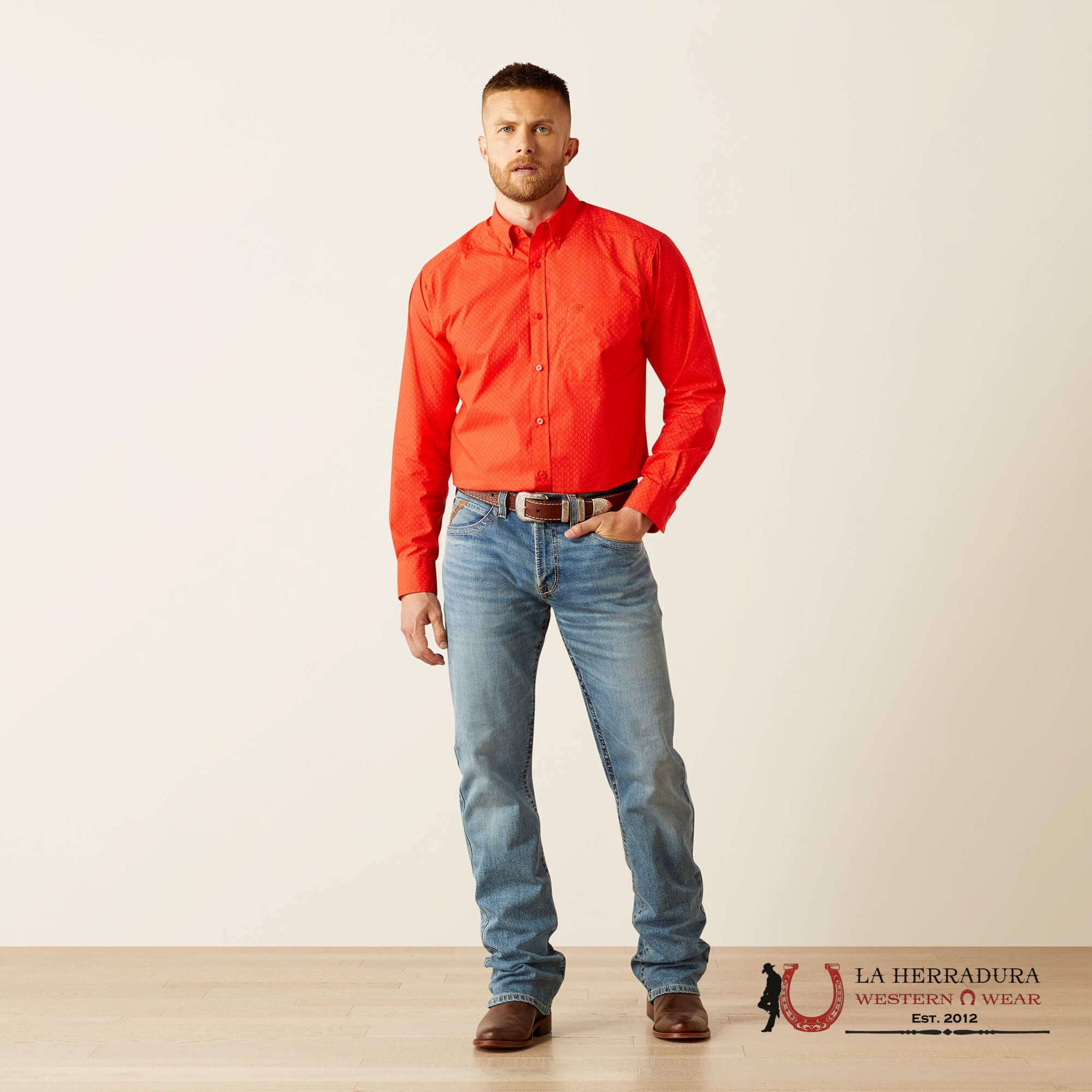 ARIAT MENS Waylen Red Long Sleeve Shirt - 8812 ROPA HOMBRES