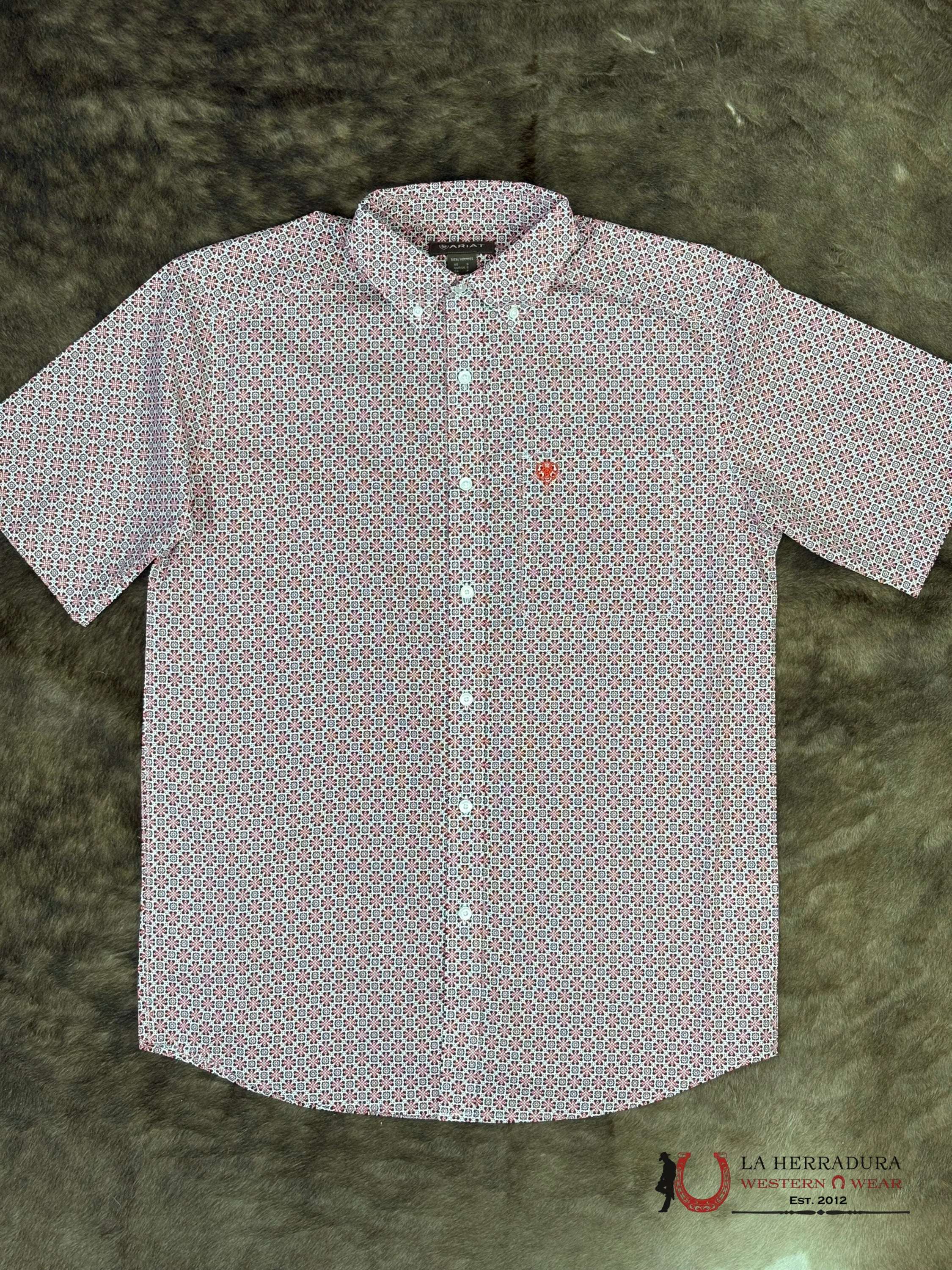 ARIAT MENS Welch Red Short Sleeve With Western Print - 8749 ROPA HOMBRES