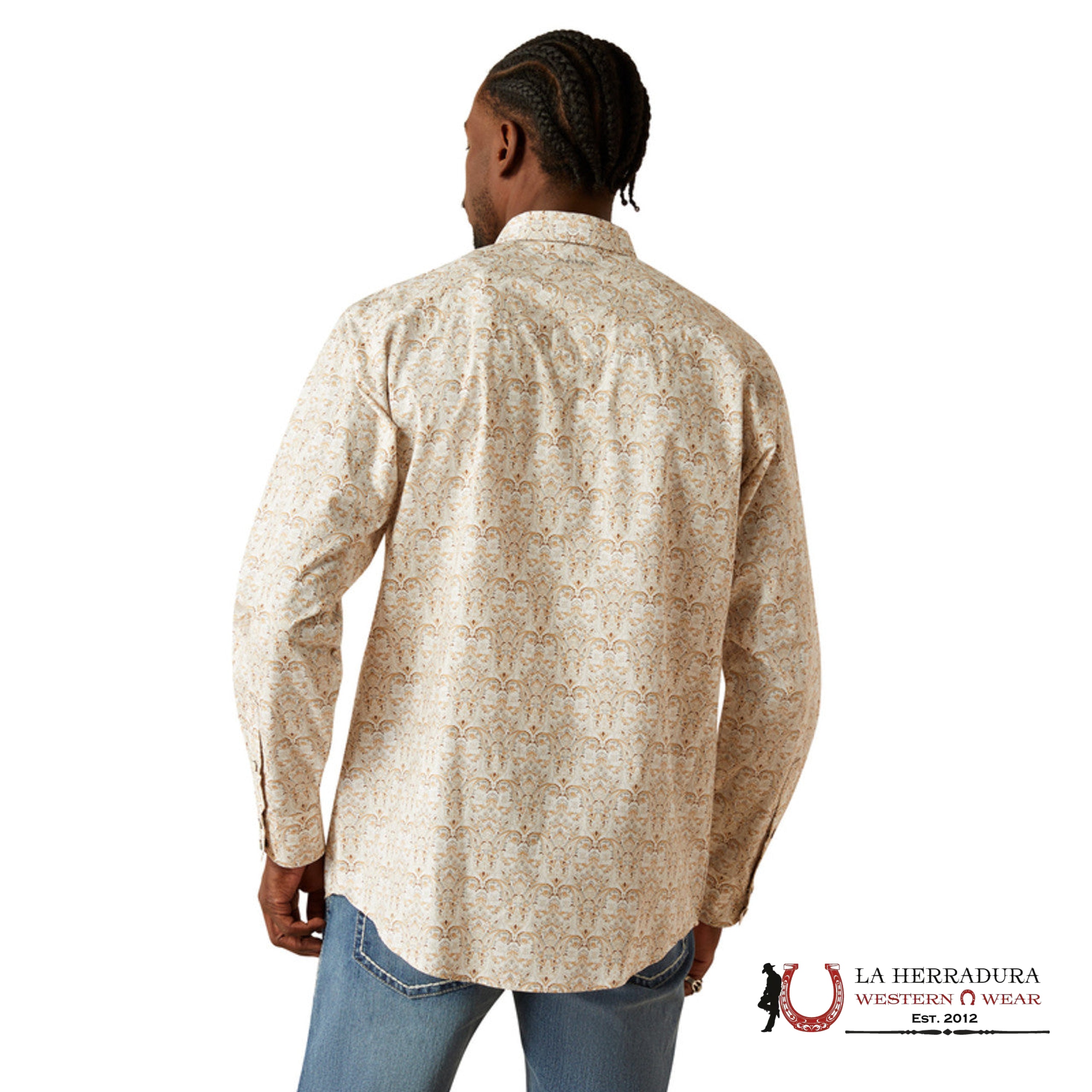 ARIAT MENS Wellington Khaki Light Brown Long Sleeve With Floral Print Shirt - 8758 ROPA HOMBRES