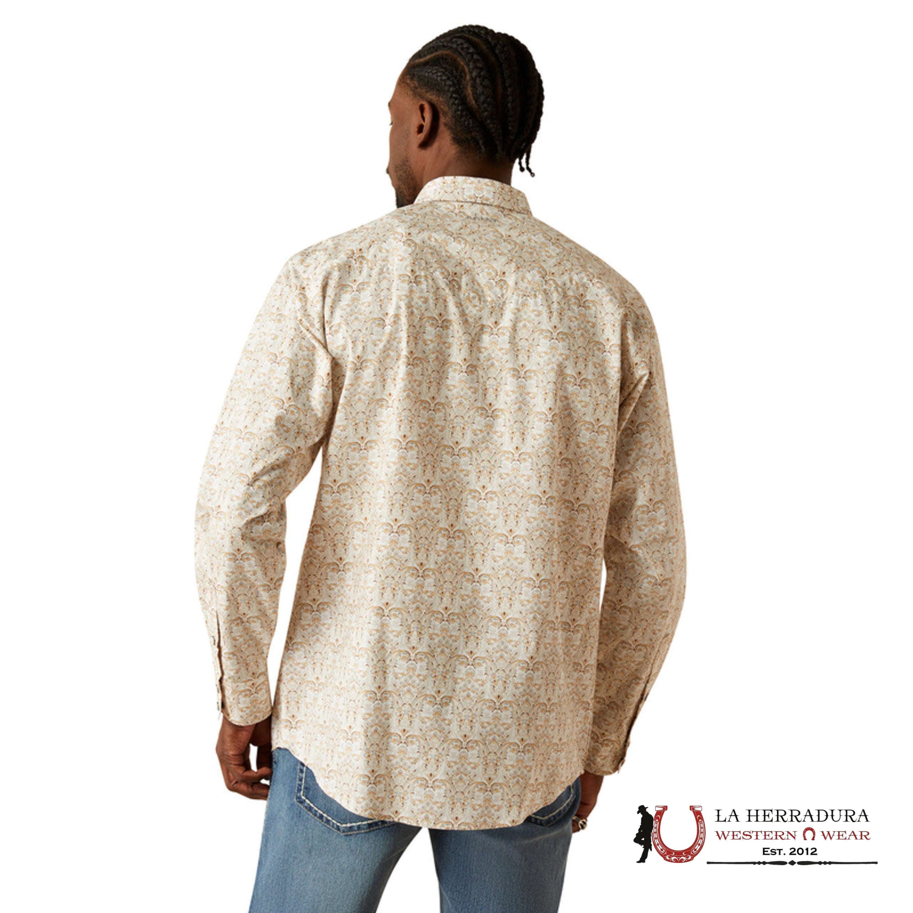 ARIAT MENS Wellington Khaki Light Brown Long Sleeve With Floral Print Shirt - 8758 ROPA HOMBRES