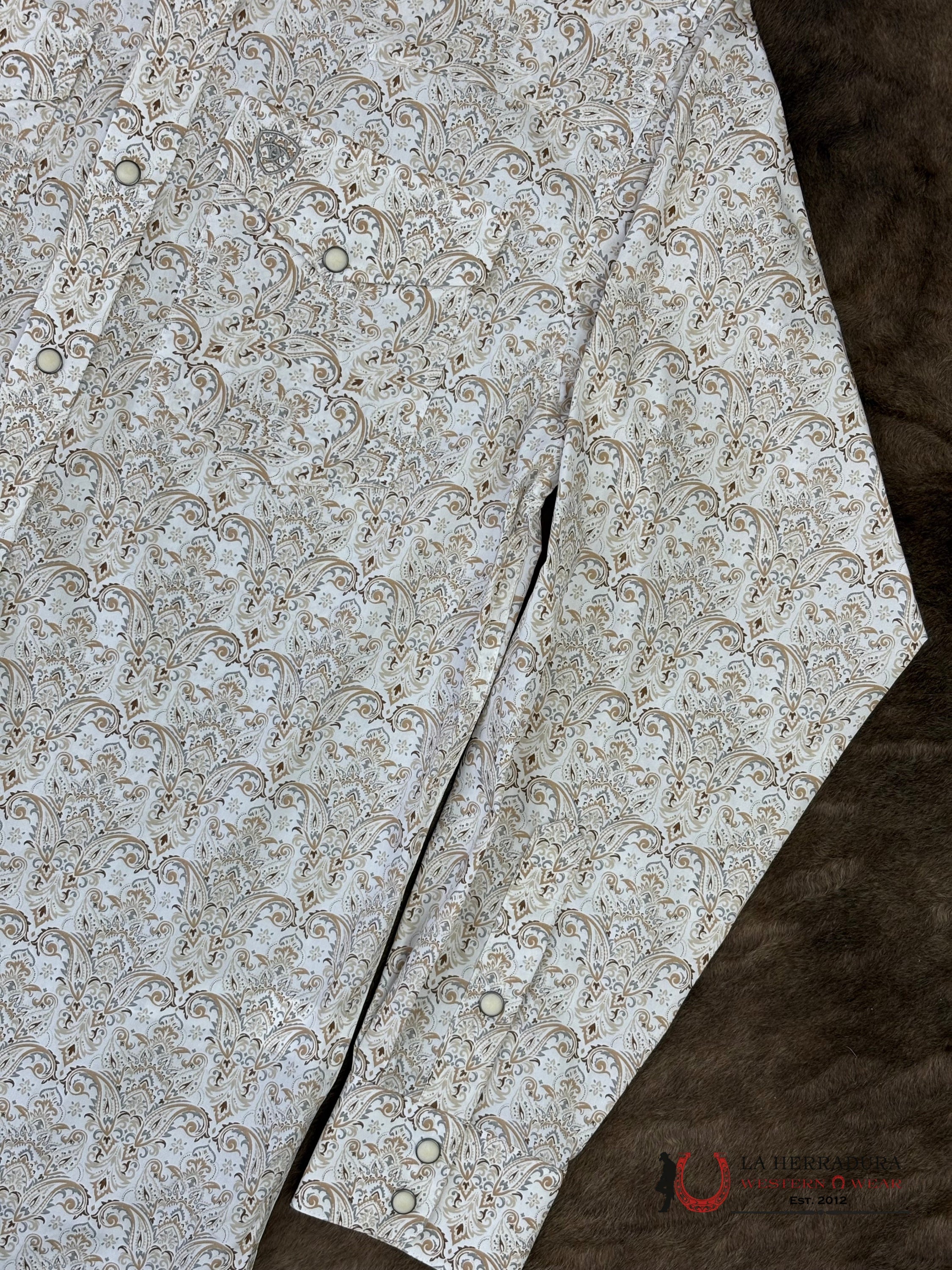 ARIAT MENS Wellington Khaki Light Brown Long Sleeve With Floral Print Shirt - 8758 ROPA HOMBRES