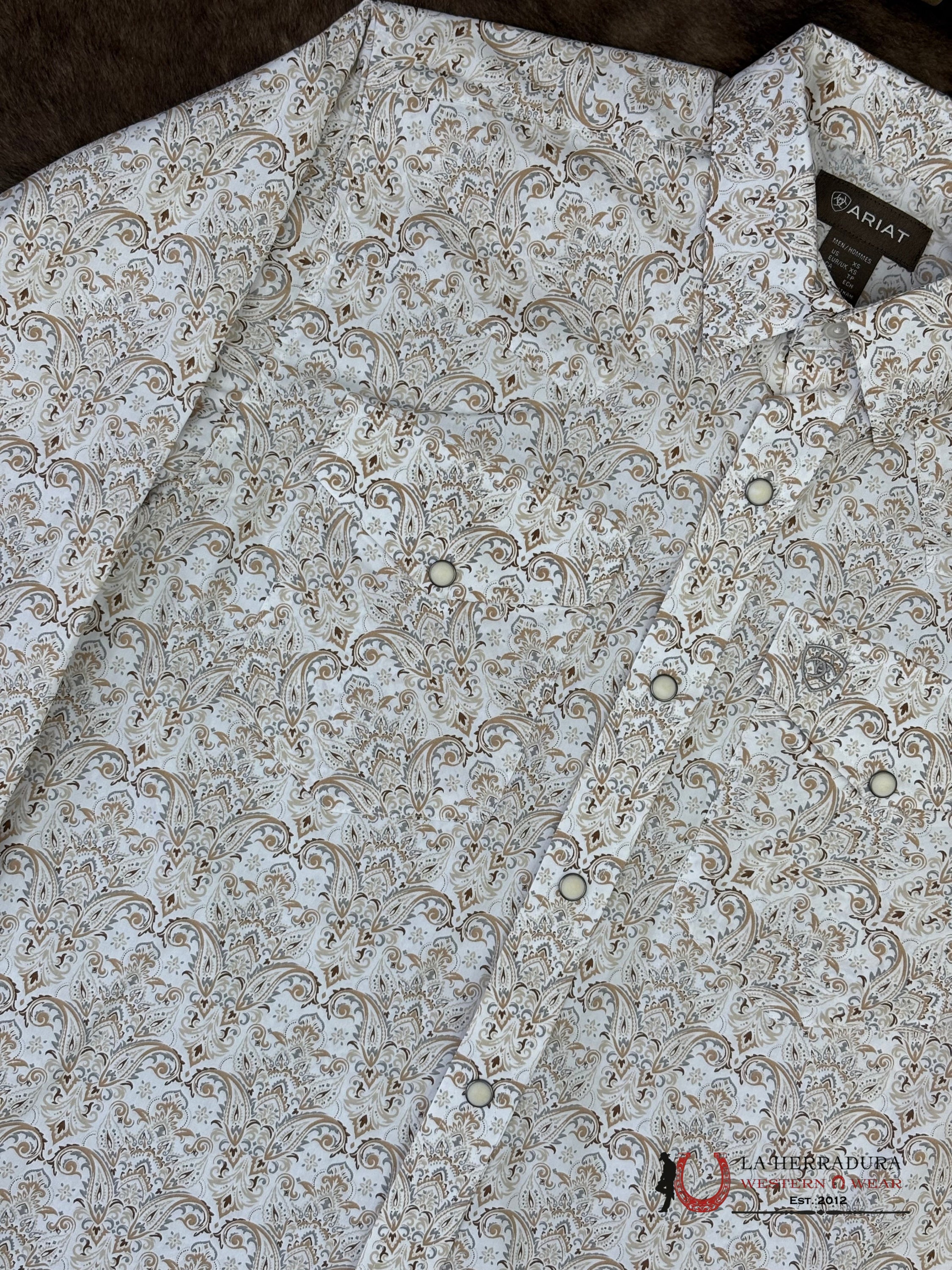 ARIAT MENS Wellington Khaki Light Brown Long Sleeve With Floral Print Shirt - 8758 ROPA HOMBRES