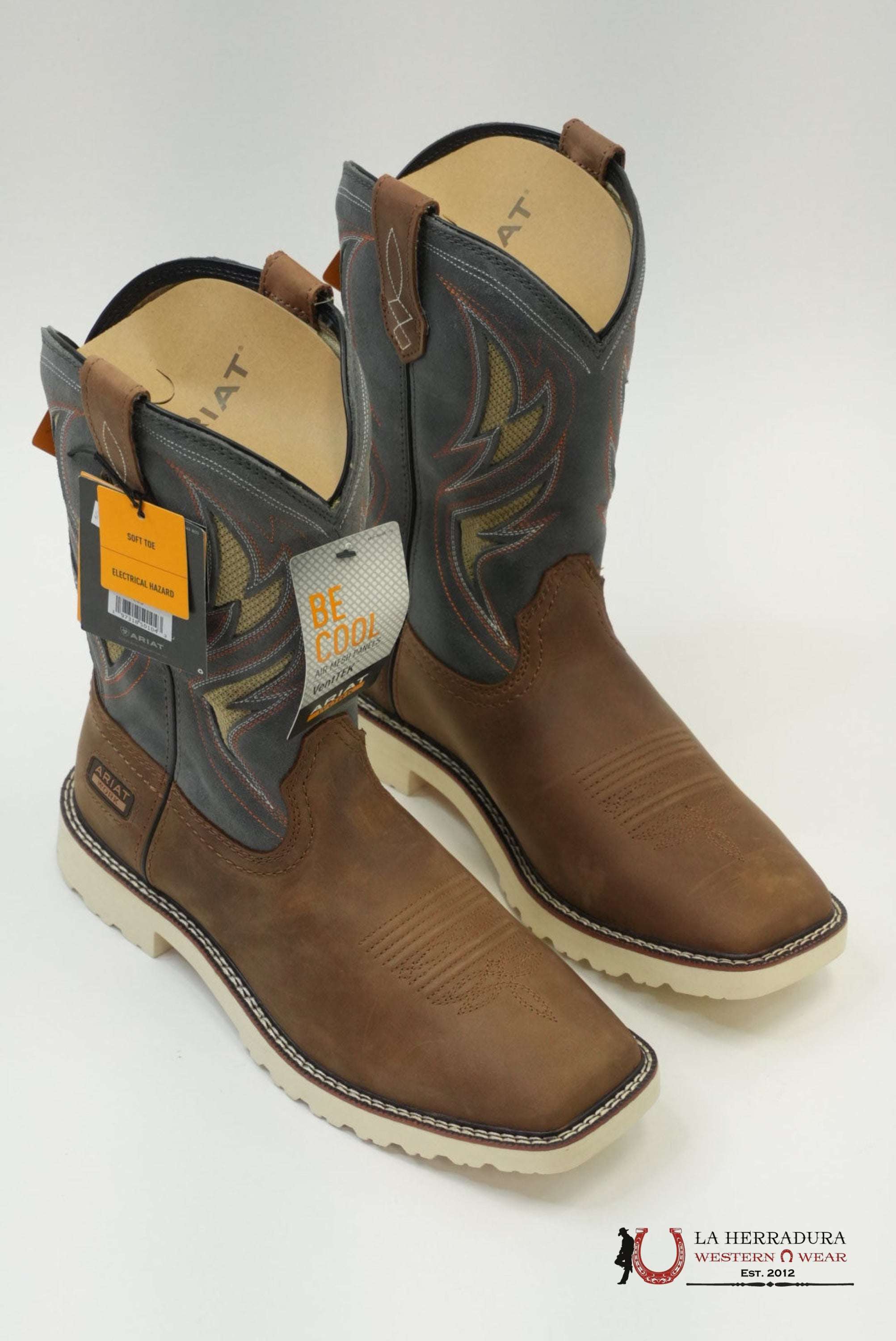 ARIAT MENS WORK BOOTS ALAMO BROWN STONE GREY SQUARE TOE