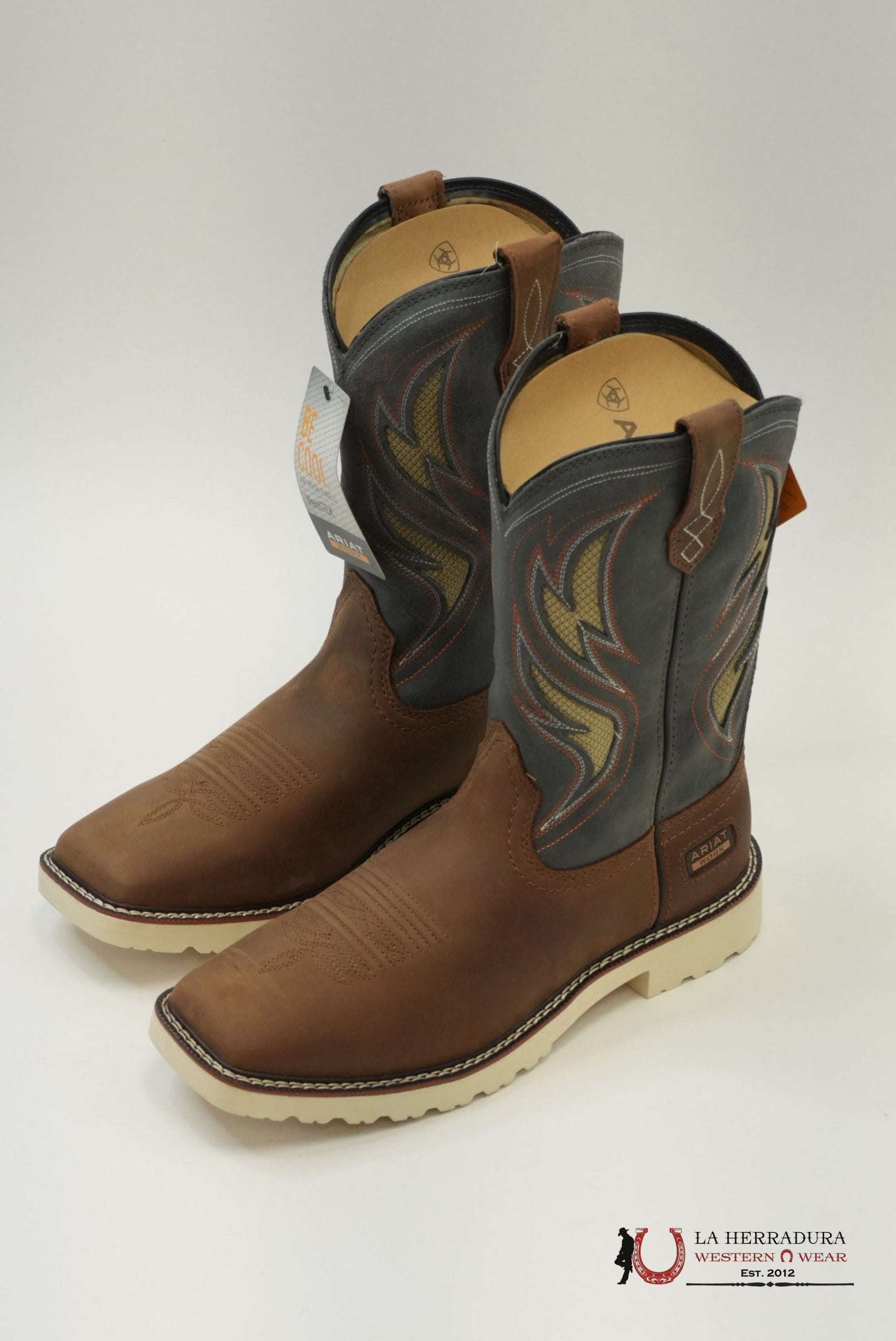 ARIAT MENS WORK BOOTS ALAMO BROWN STONE GREY SQUARE TOE