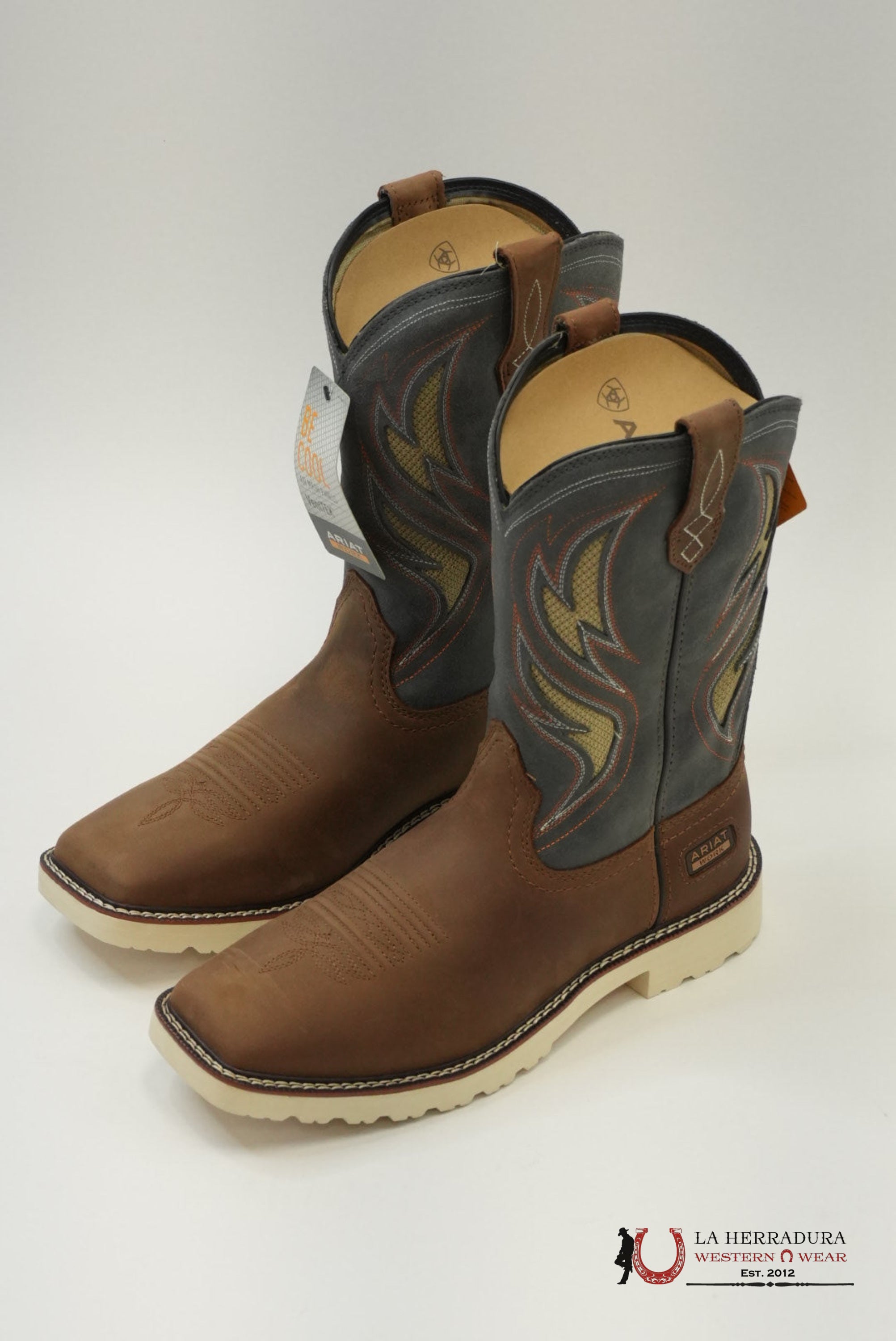 ARIAT MENS WORK BOOTS ALAMO BROWN STONE GREY SQUARE TOE