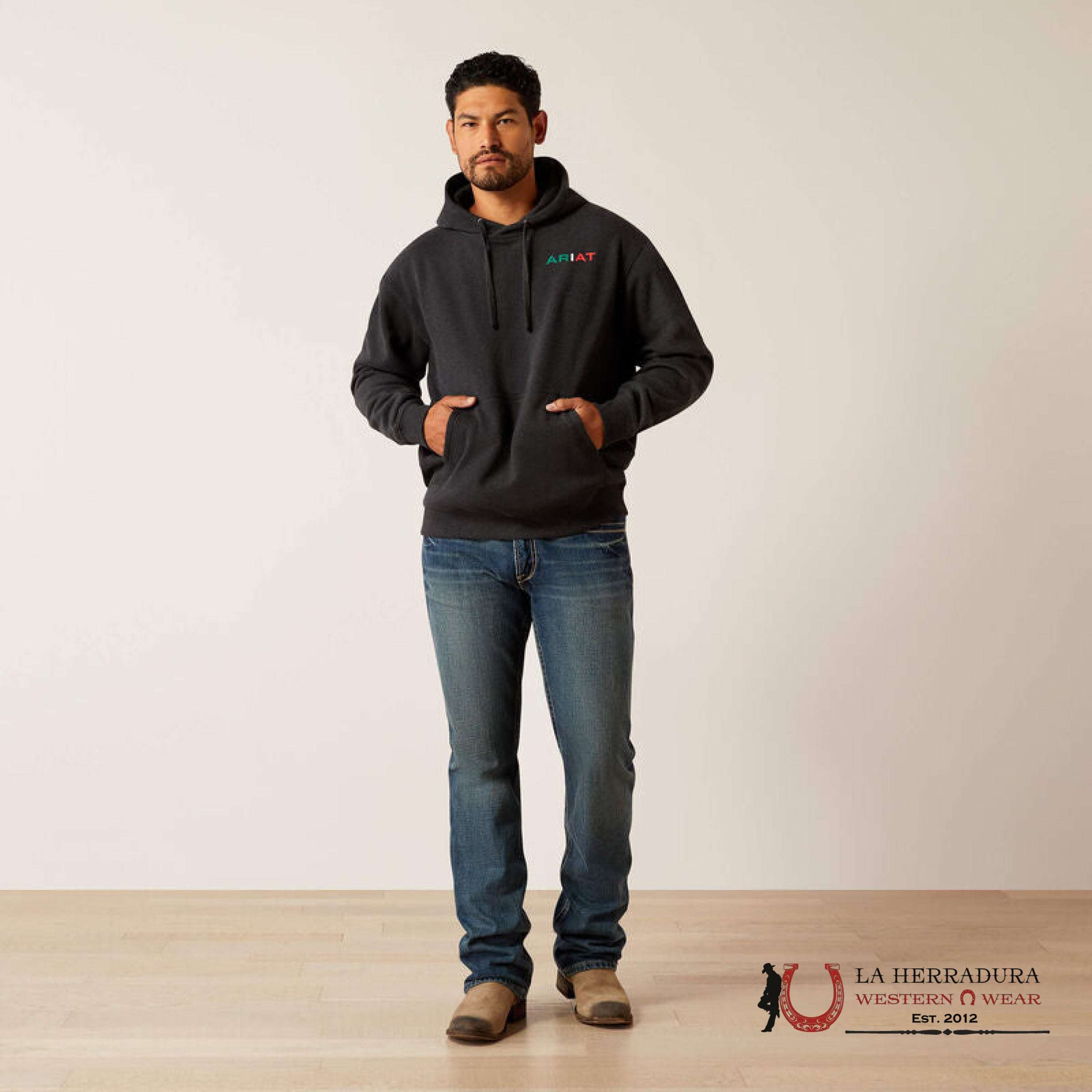 Ariat Mexico Flag Lockup Hood Black Heather - 1998 Ropa Hombres
