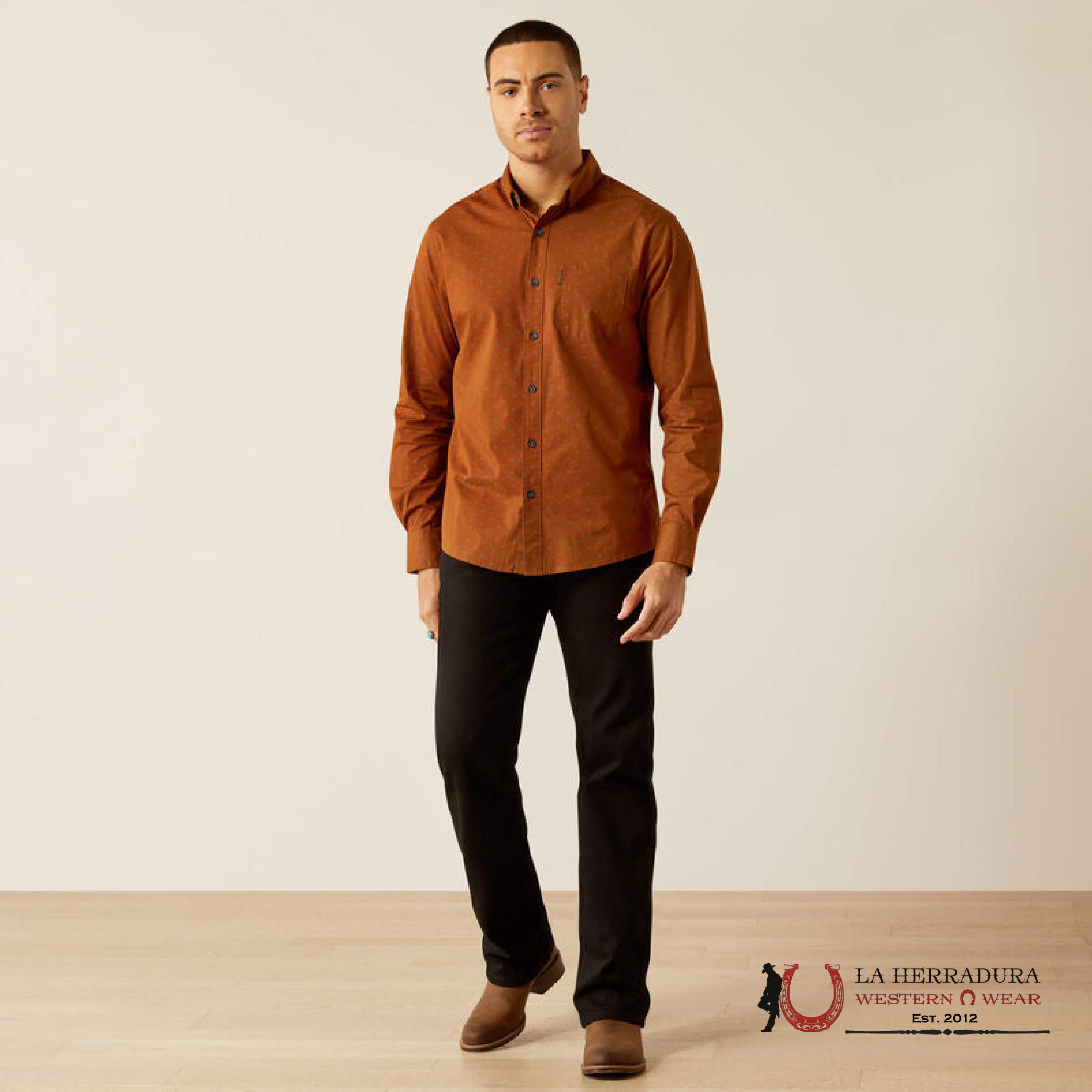 Ariat Mickey Modern Fit Long Sleeve Shirt Brown - 4062 Ropa Hombres
