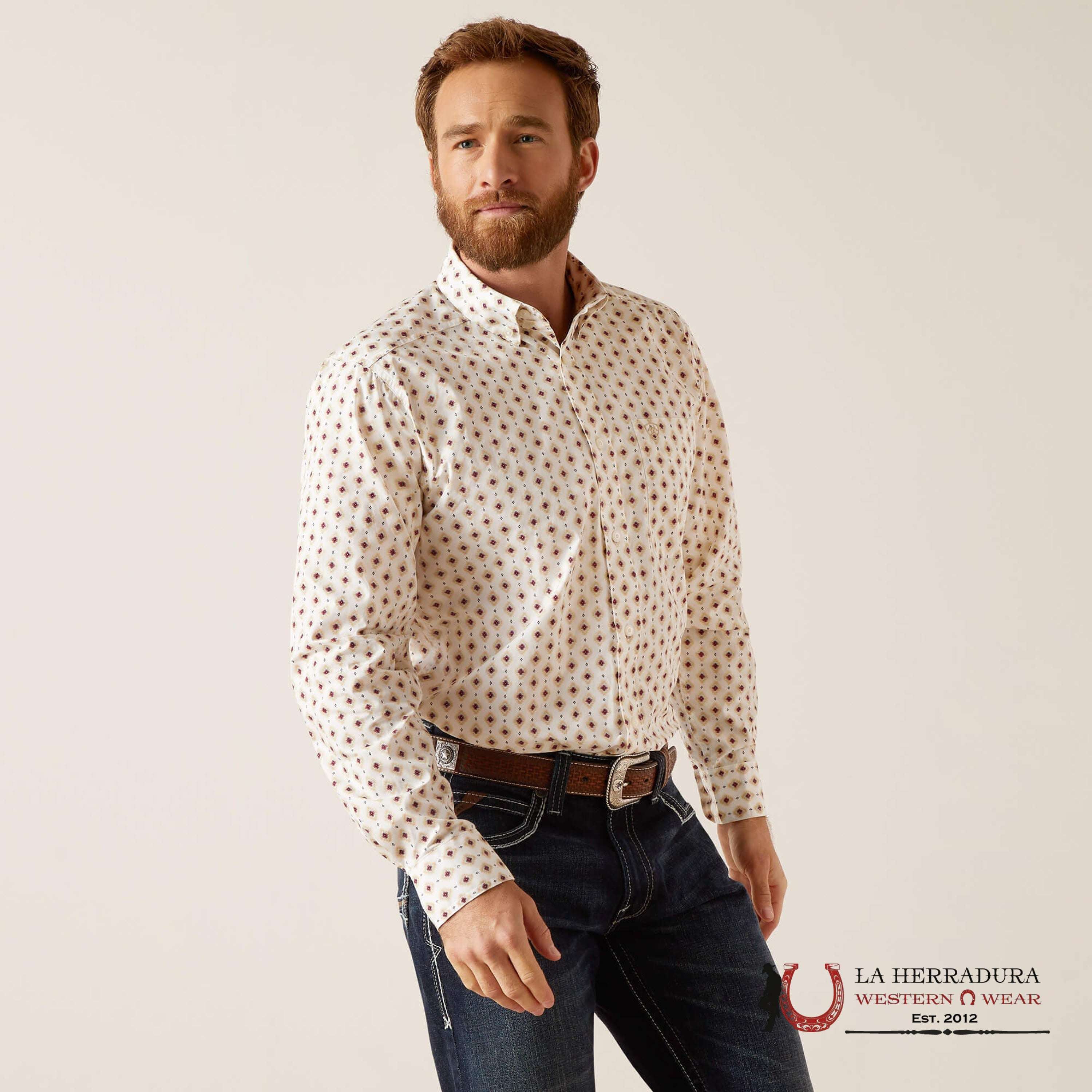 Ariat Naten Fitted Long Sleeve Shirt White - 7374 Ropa Hombres