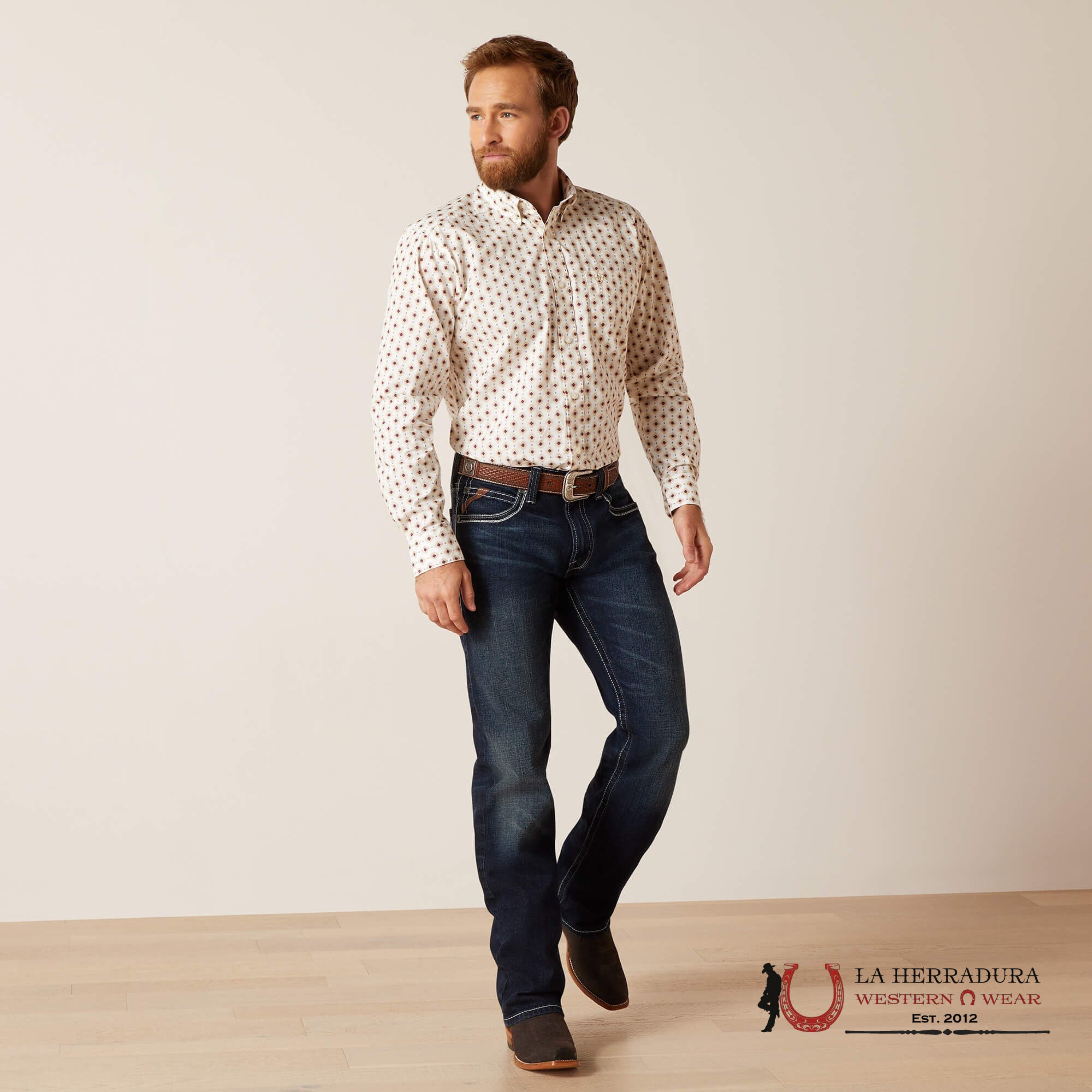 Ariat Naten Fitted Long Sleeve Shirt White - 7374 Ropa Hombres