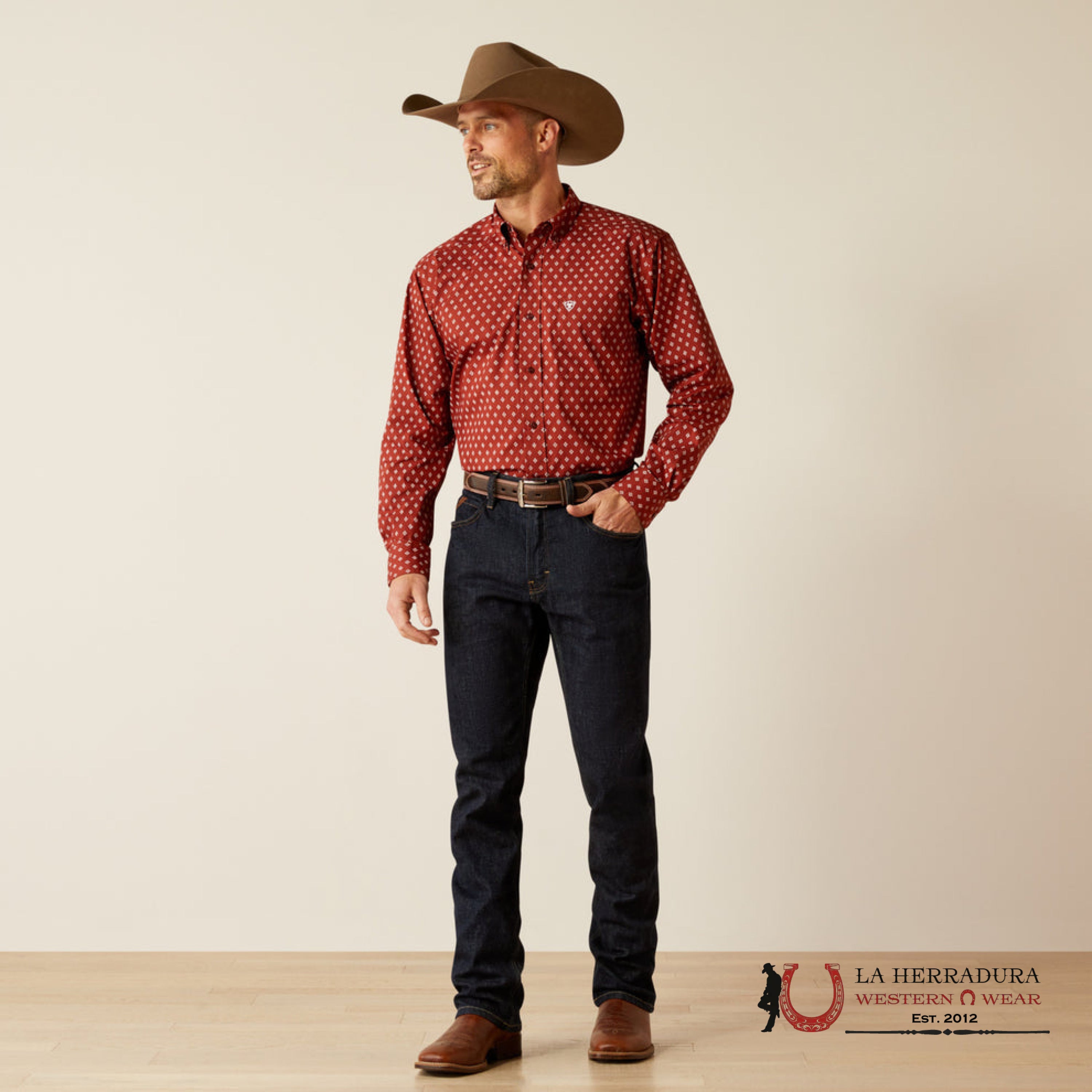 Ariat Pax Long Sleeve Burgundy Classic Fit - 3867 Ropa Hombres
