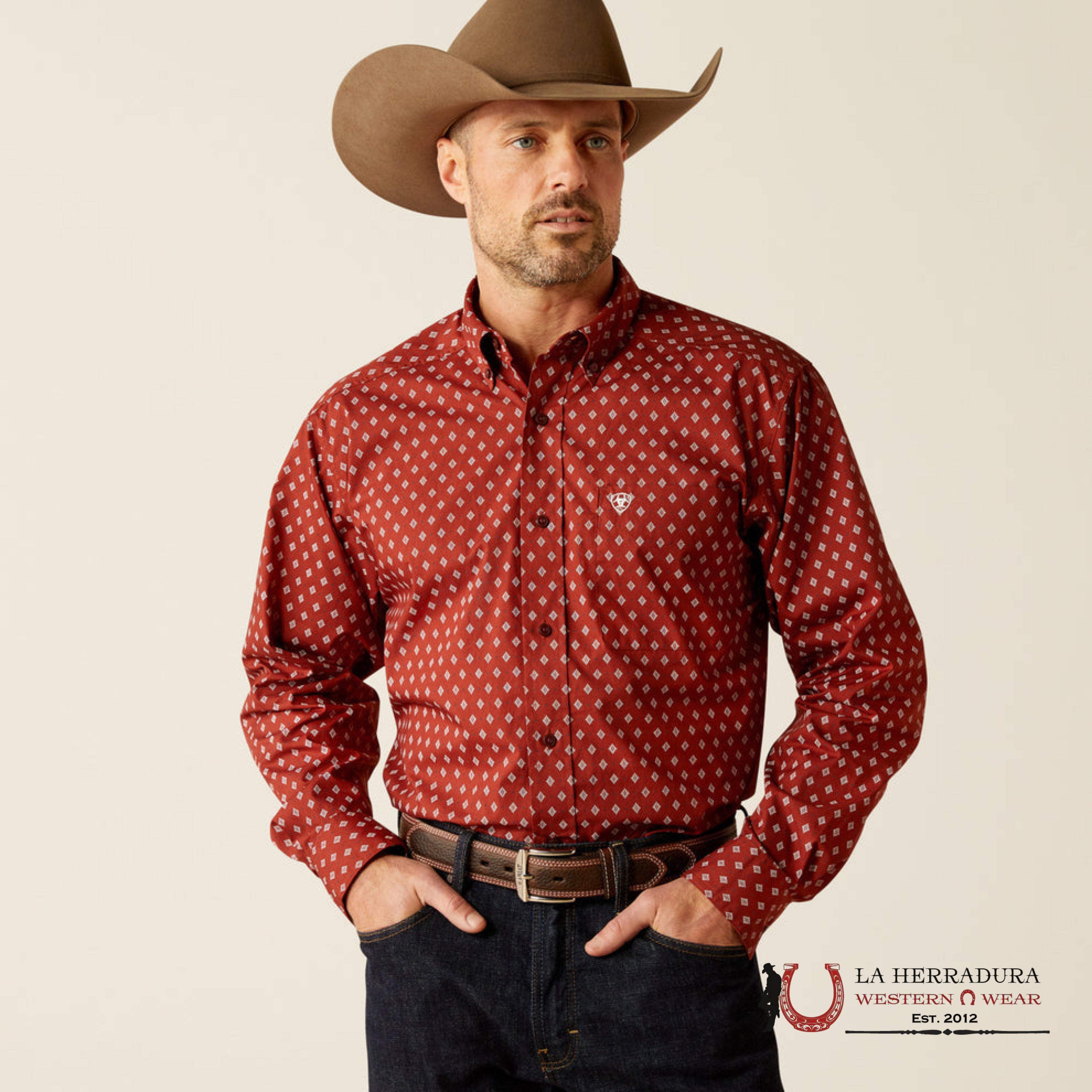 Ariat Pax Long Sleeve Burgundy Classic Fit - 3867 Ropa Hombres