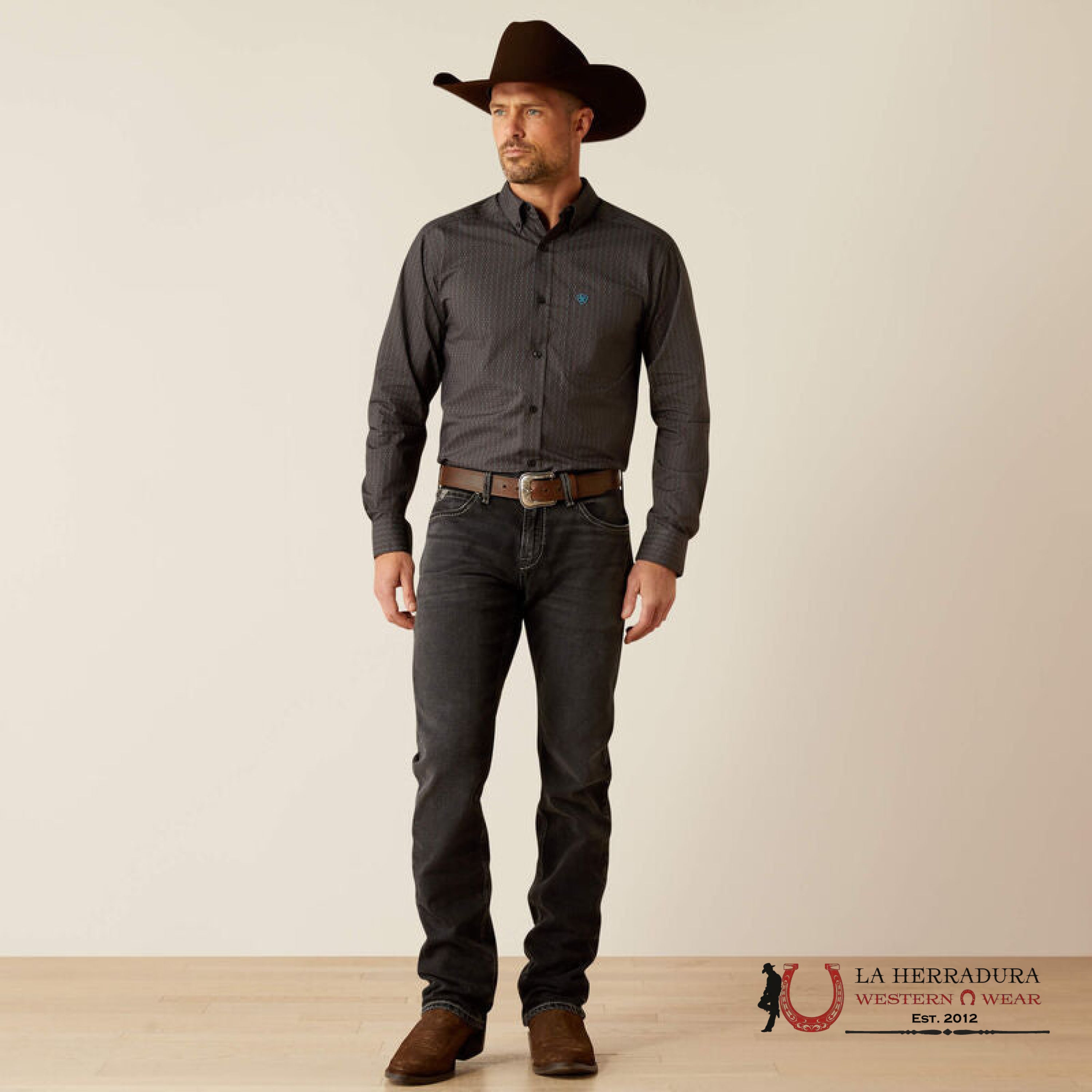 Ariat Pompey Fitted Black Long Sleeve Shirt - 3917 Ropa Hombres