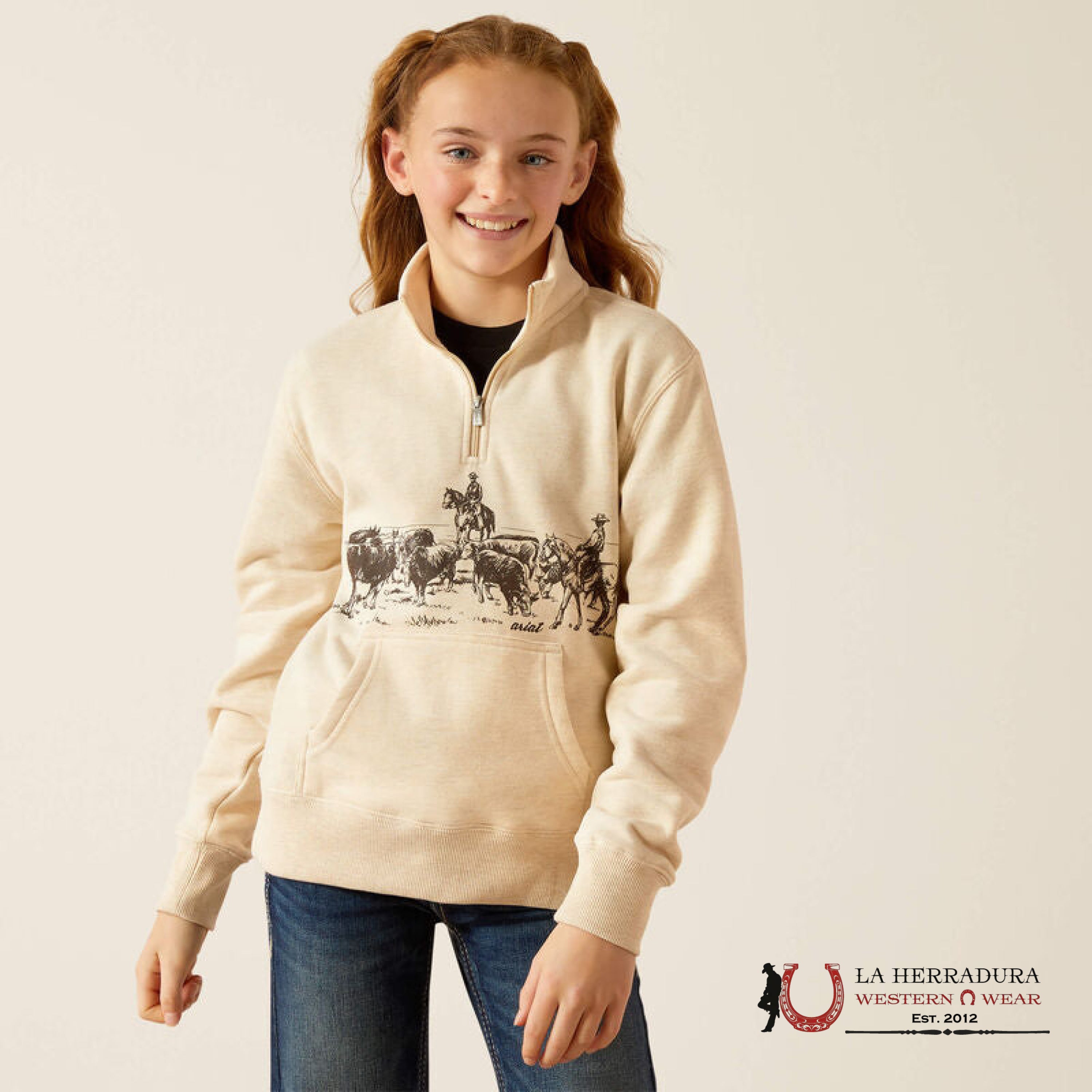 Ariat Posture 1/2 Zip Sweatshirt Oatmeal Heather - 2653 Niños