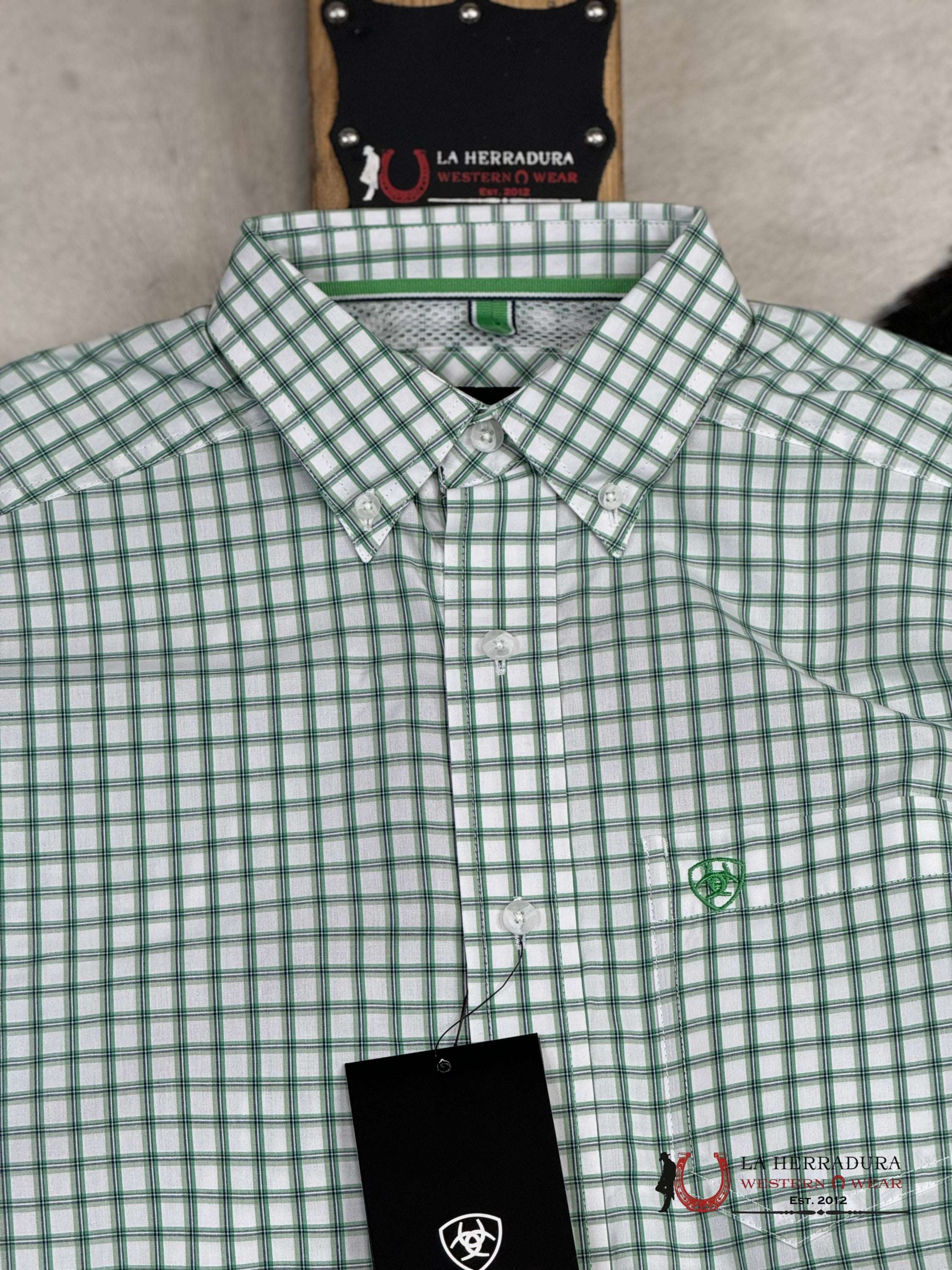 Ariat Pro Damian White Plaid Short Sleeve Shirt Ropa Hombres