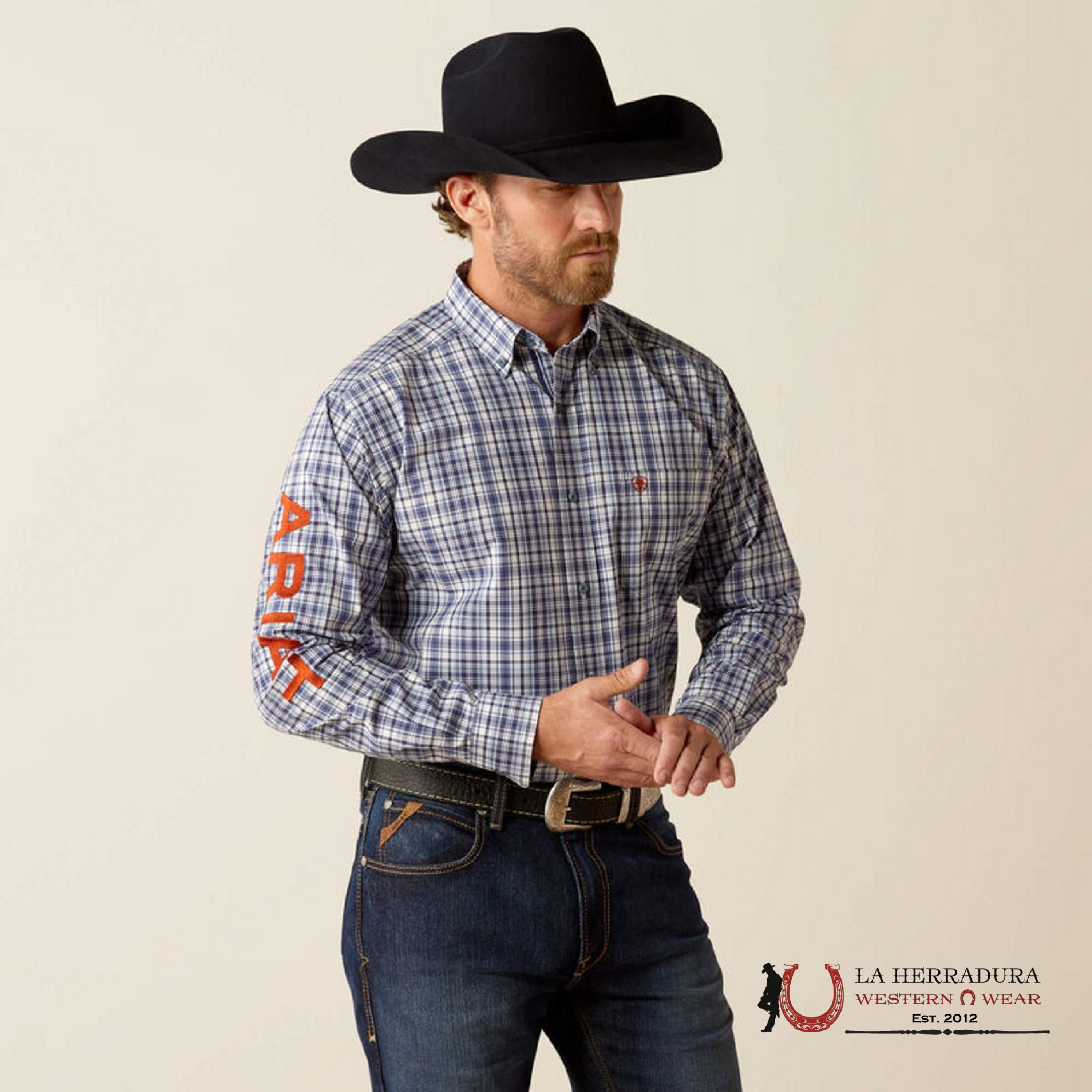 Ariat Pro Team Orion Long Sleeve Navy/Orange Classic Fit- 4059 Ropa Hombres