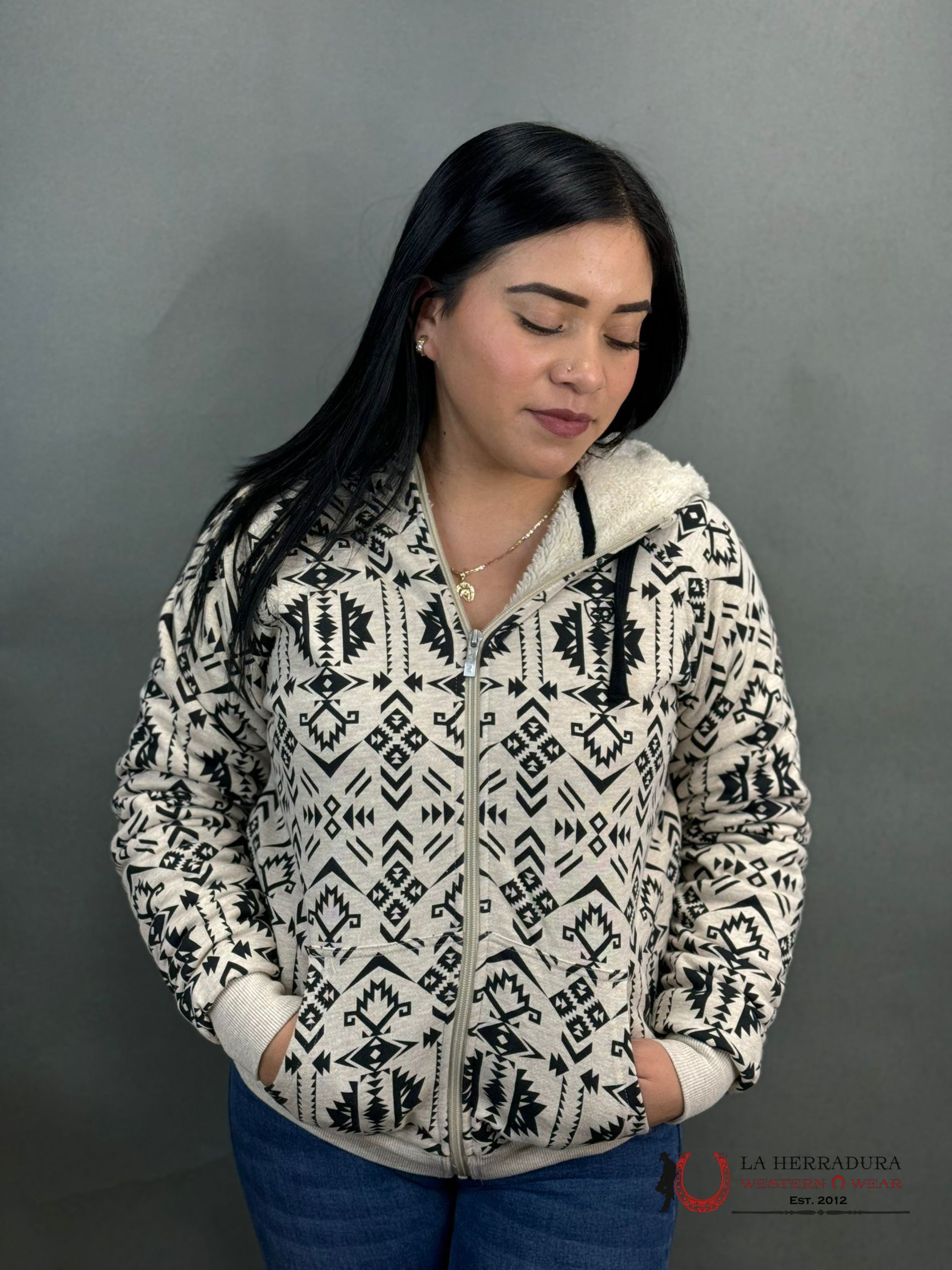 Ariat Real Sherpa Full Zip Hood Oaxaca Printe Sueter- 2171 Ropa Mujeres