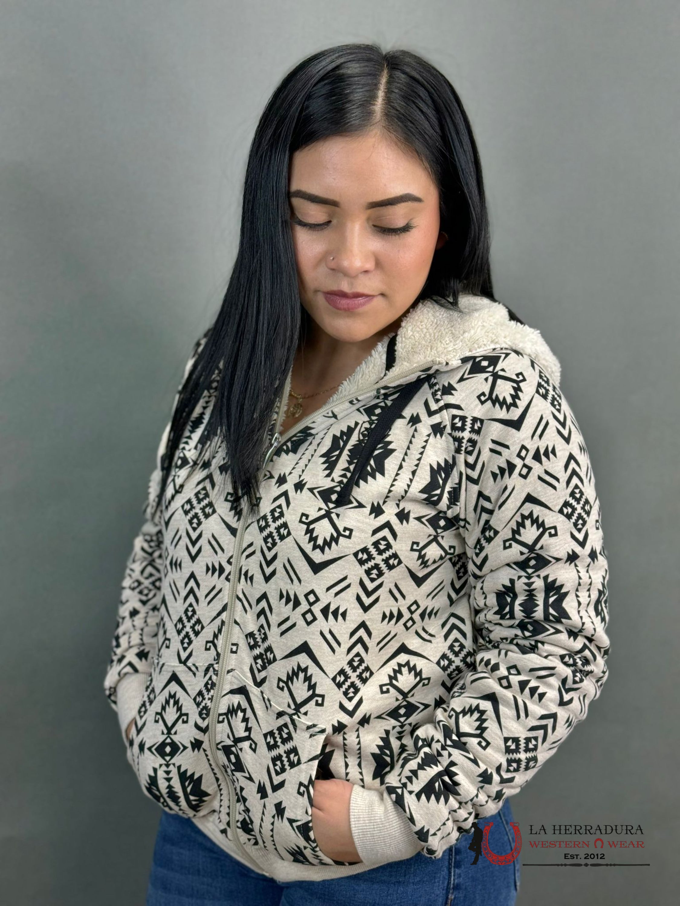 Ariat Real Sherpa Full Zip Hood Oaxaca Printe Sueter- 2171 Ropa Mujeres
