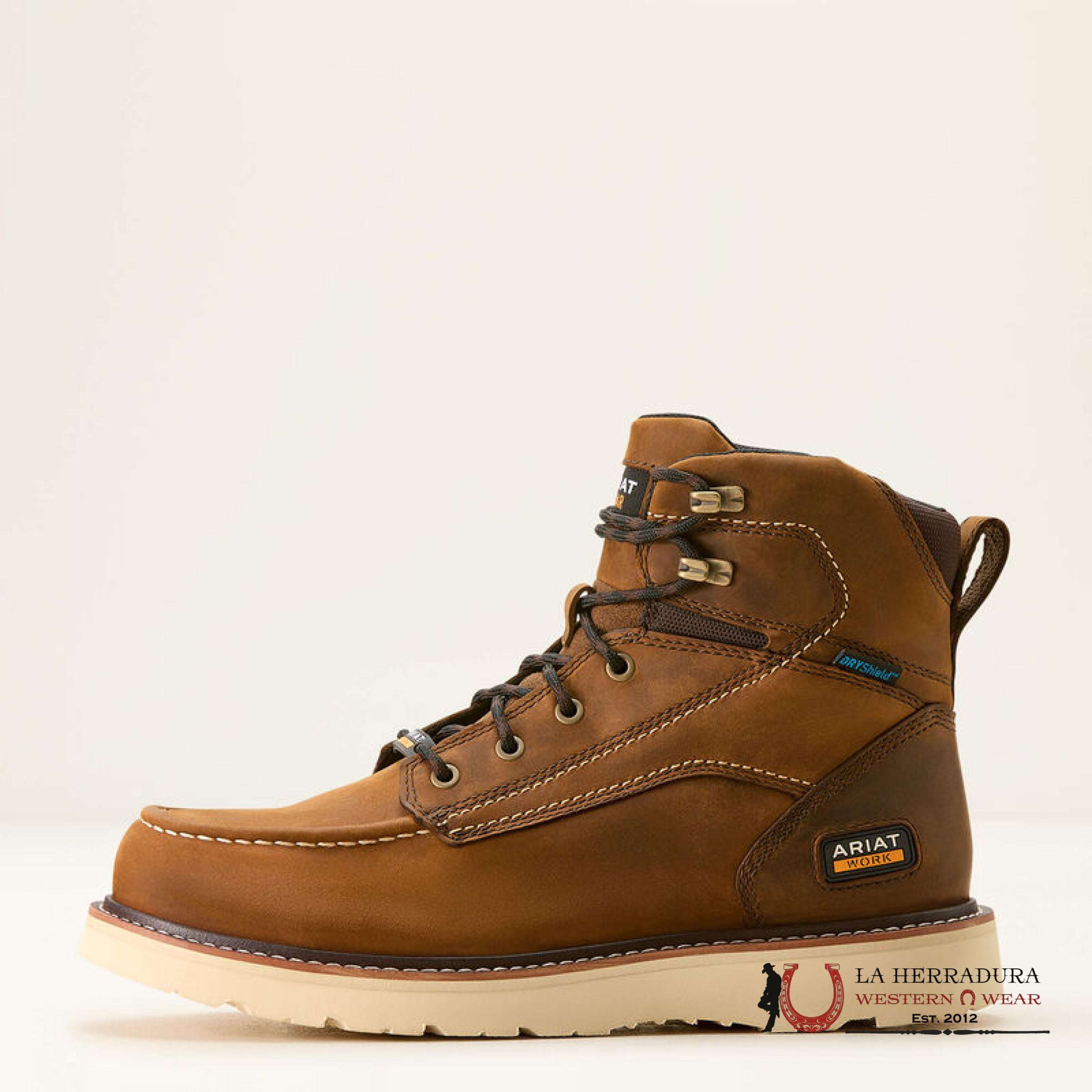 ARIAT REBAR “LIFT 6 WEDGE MOC TOE 6”H20 DISTRESSED BROWN ROUND TOE 10053614