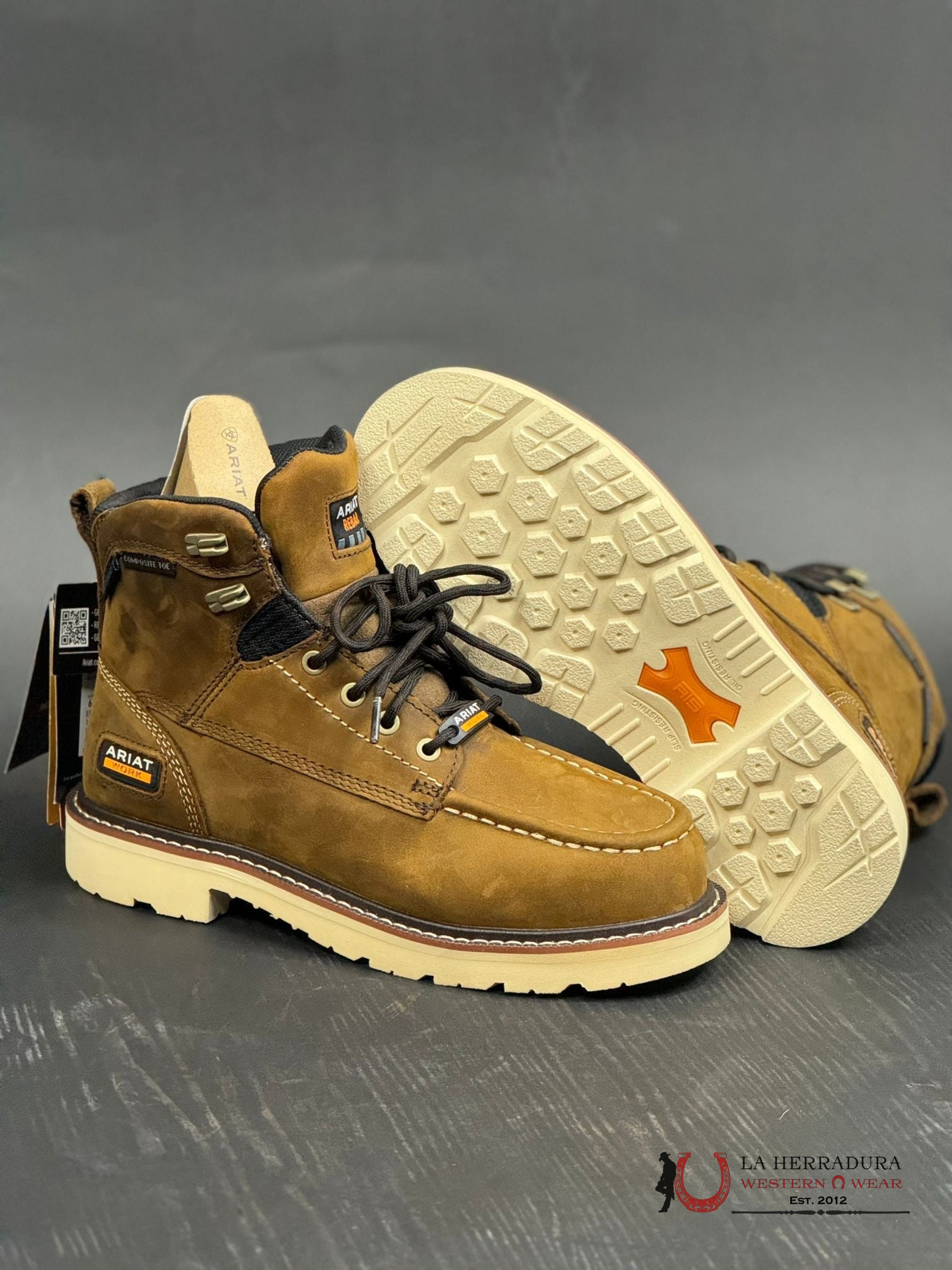 Ariat Rebar Lift 6” H2O Comp Toe Distressed Brown Round Work Boot