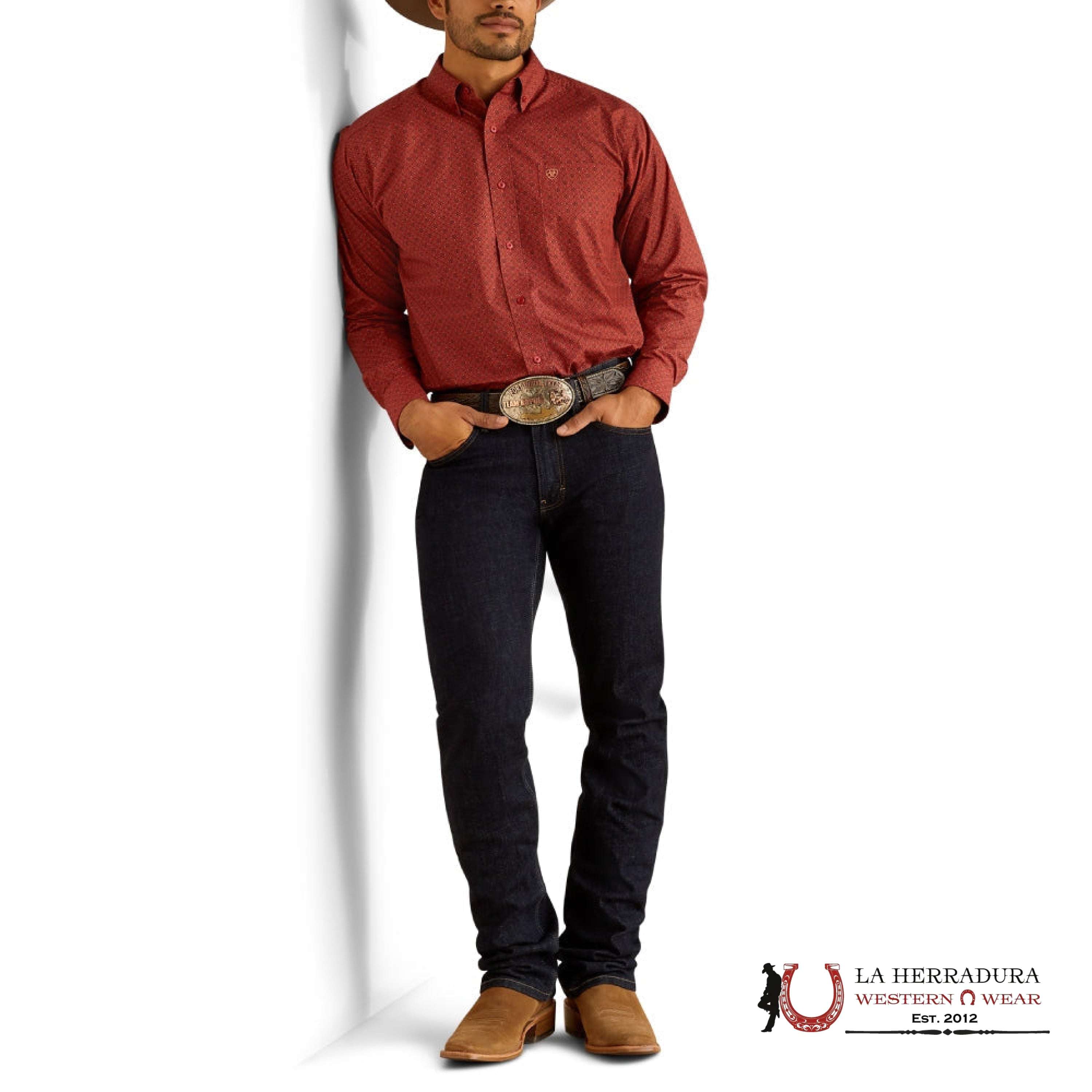 Ariat Sanders Long Sleeve Shirt Red Classic Fit - 2372 Ropa Hombres