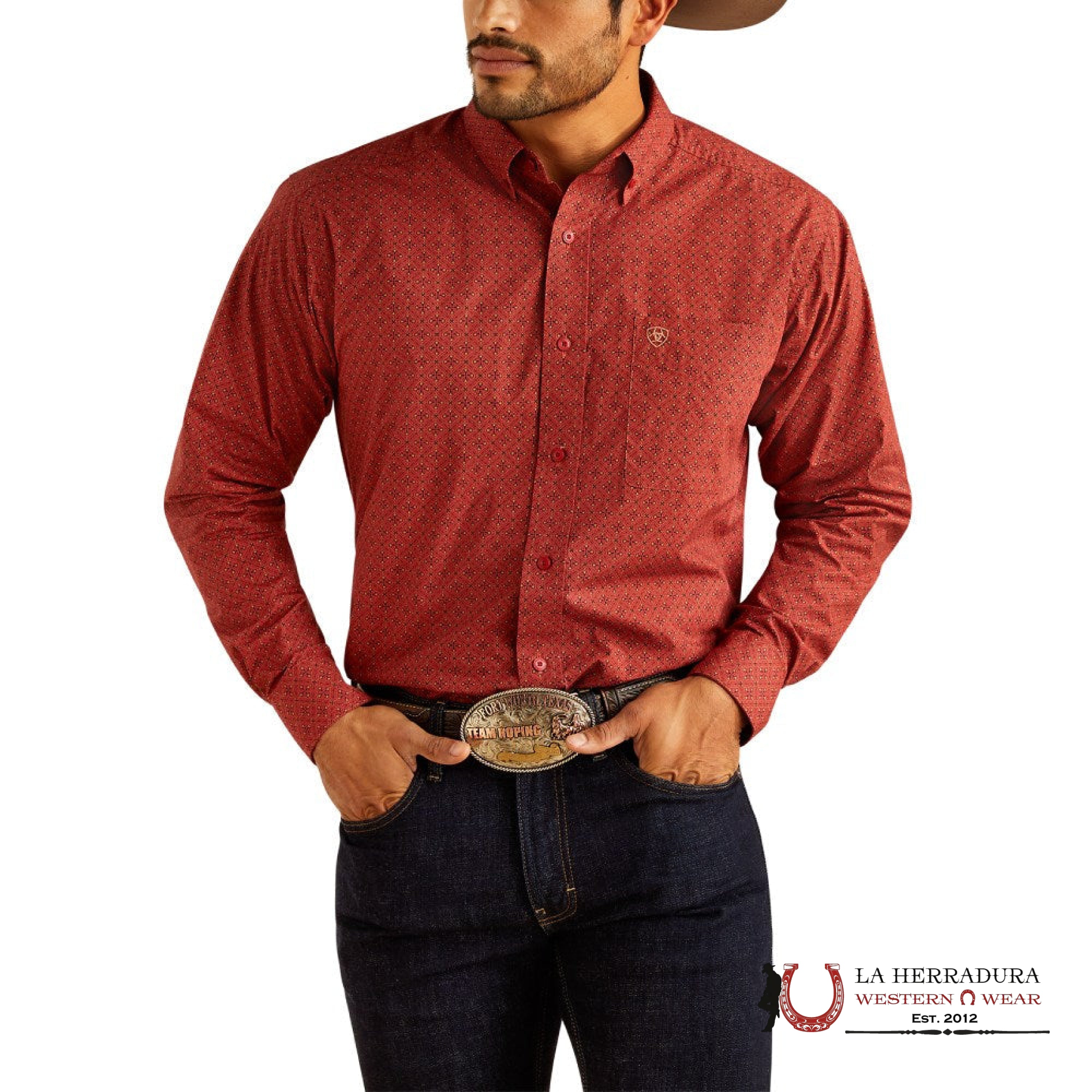 Ariat Sanders Long Sleeve Shirt Red Classic Fit - 2372 Ropa Hombres