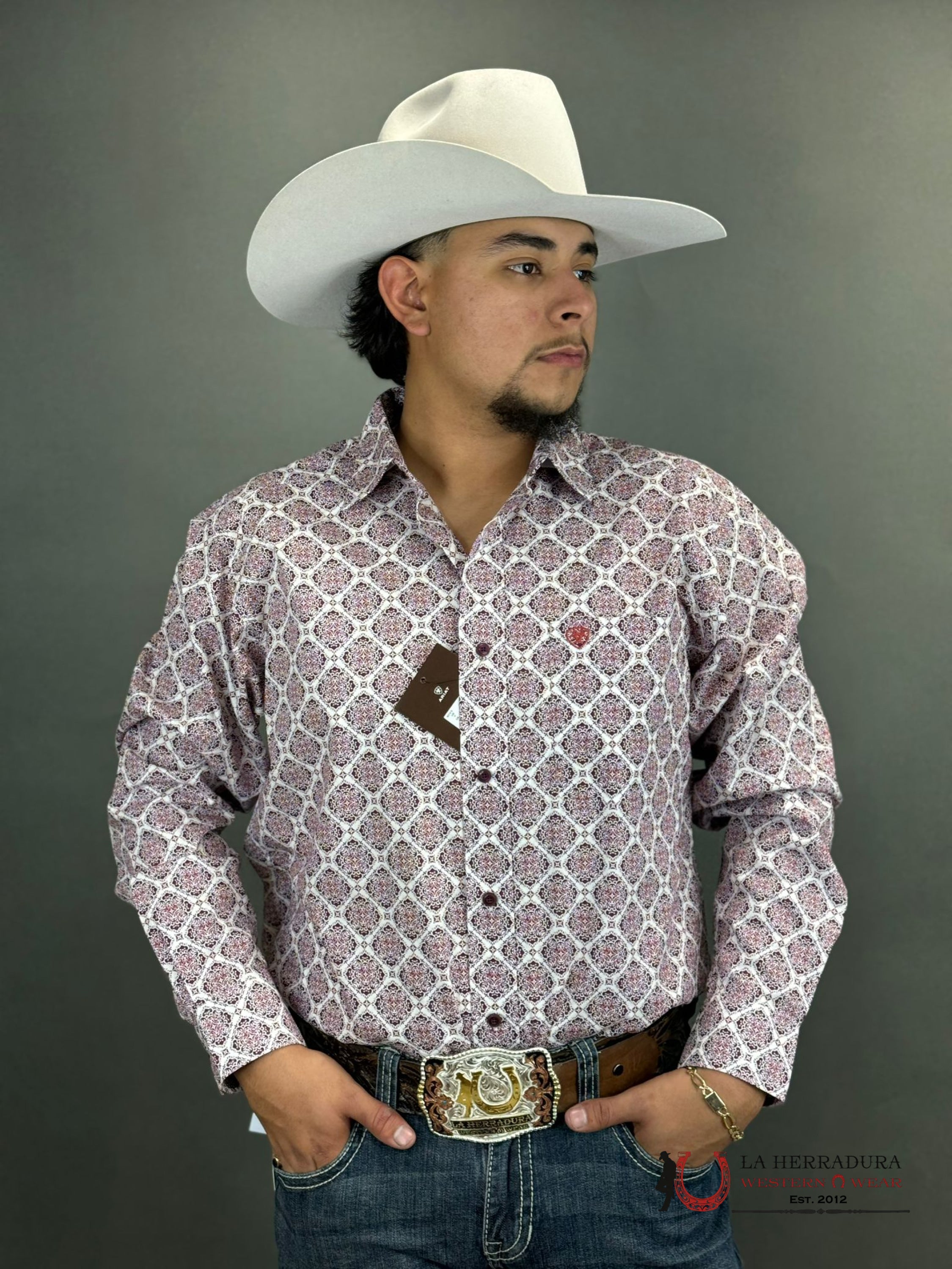 Ariat Shirt Classic Shiloh White Tyrian Purple Ropa Hombres