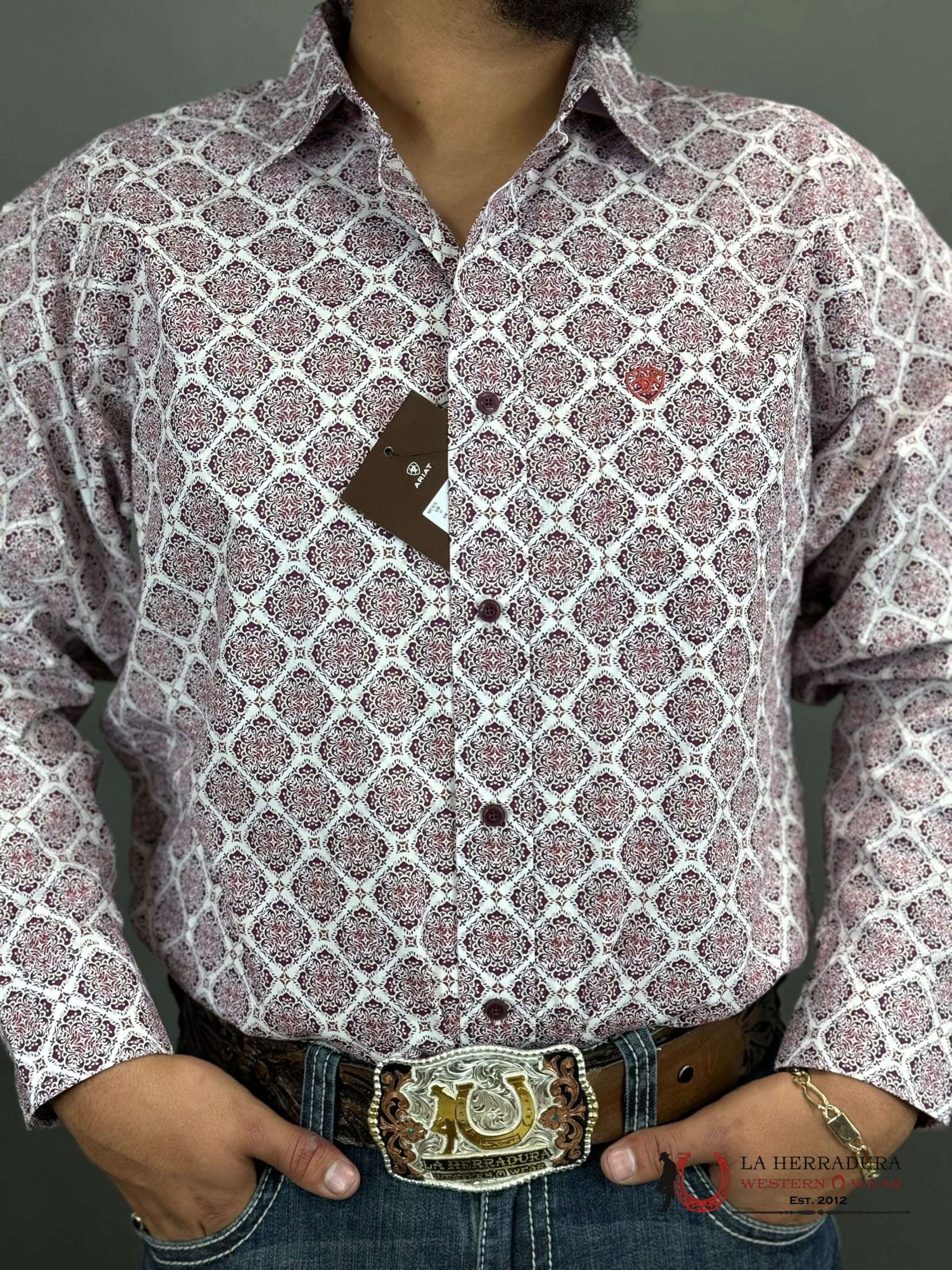 Ariat Shirt Classic Shiloh White Tyrian Purple Ropa Hombres