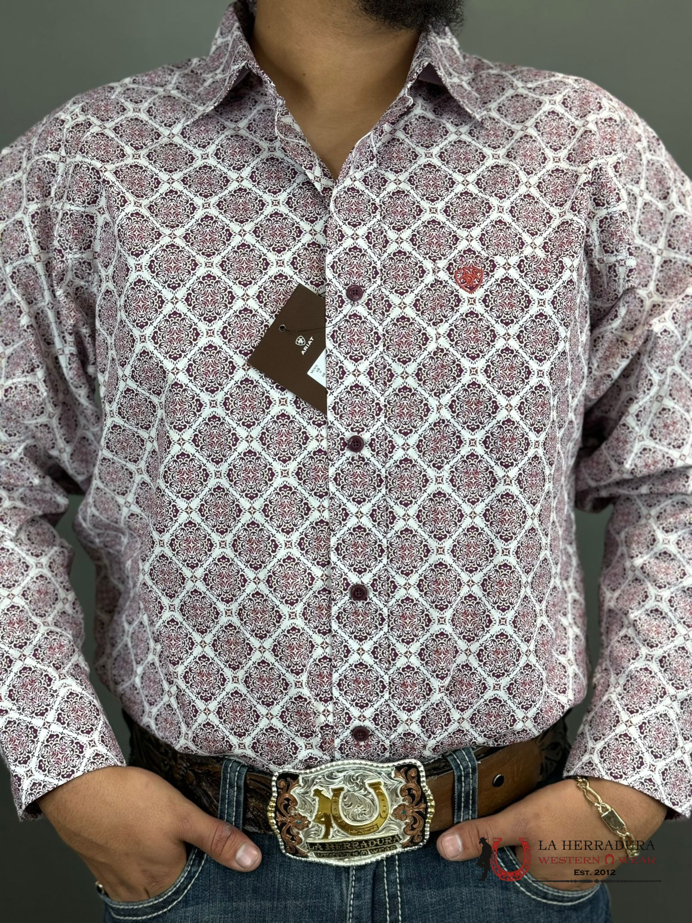 Ariat Shirt Classic Shiloh White Tyrian Purple Ropa Hombres