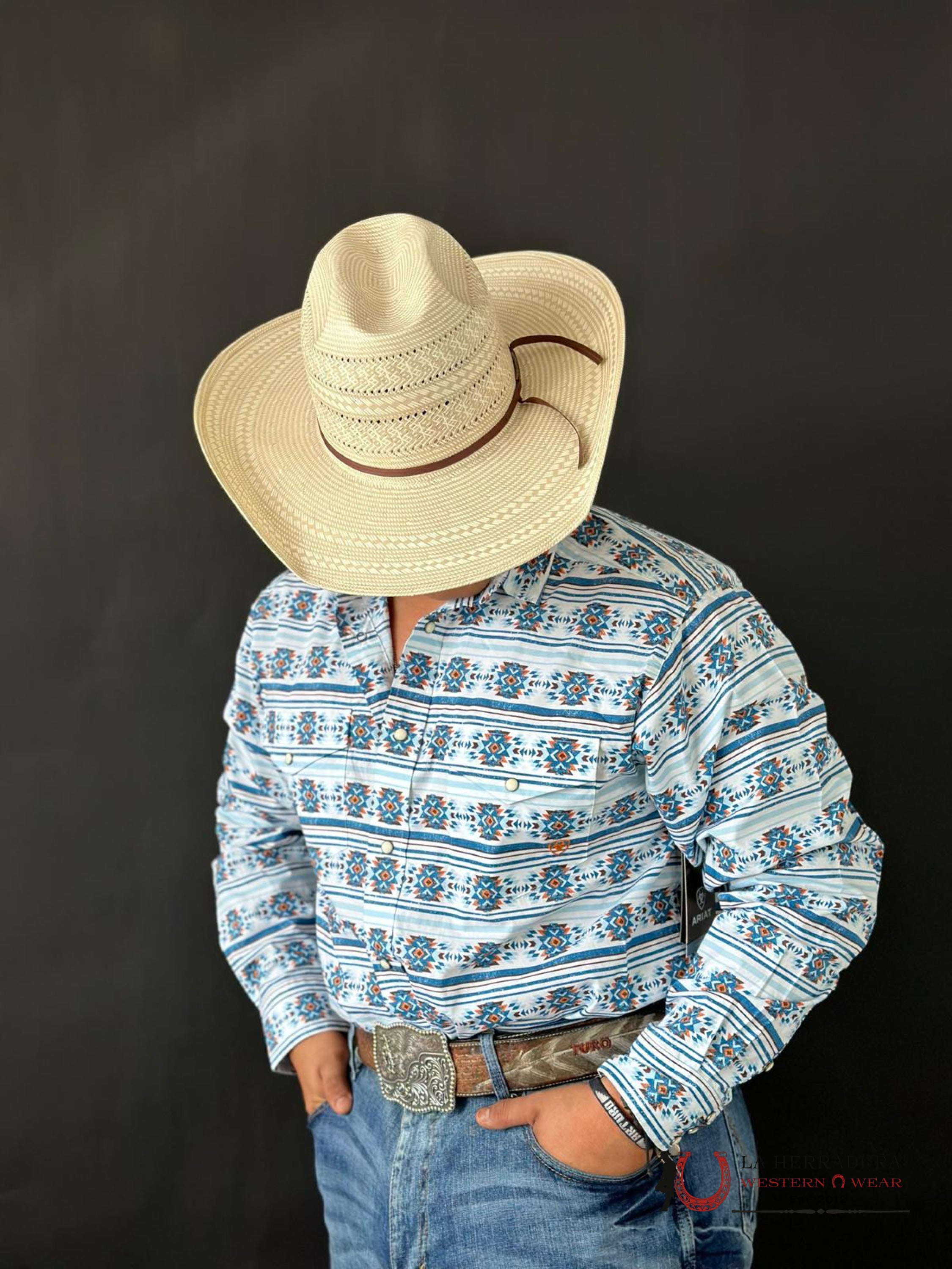 Ariat Shirt Classic Garith Snap White Aztec Blue Ropa Hombres
