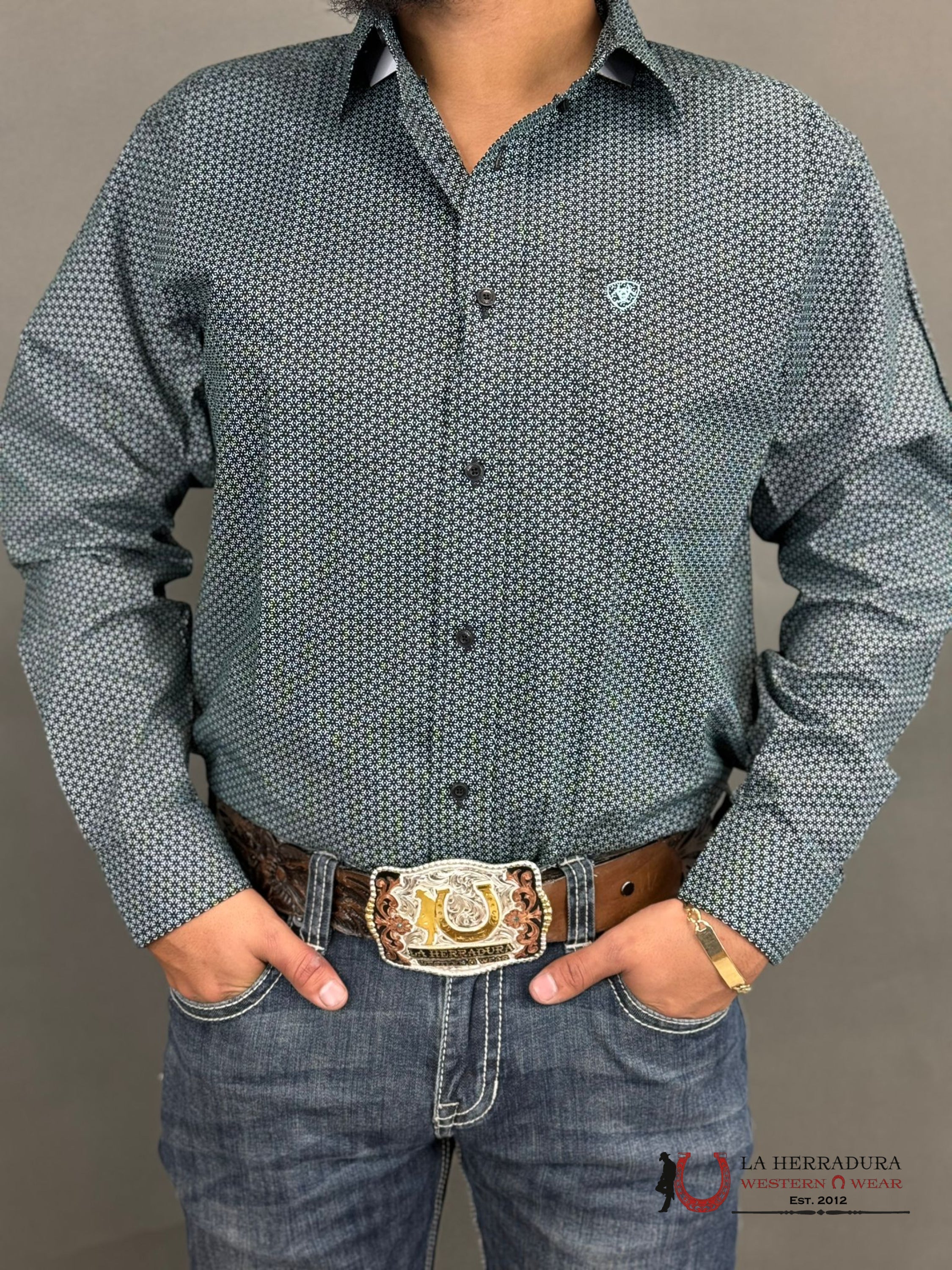 Ariat Shirt Classic Nate Black Baby Blue Ropa Hombres