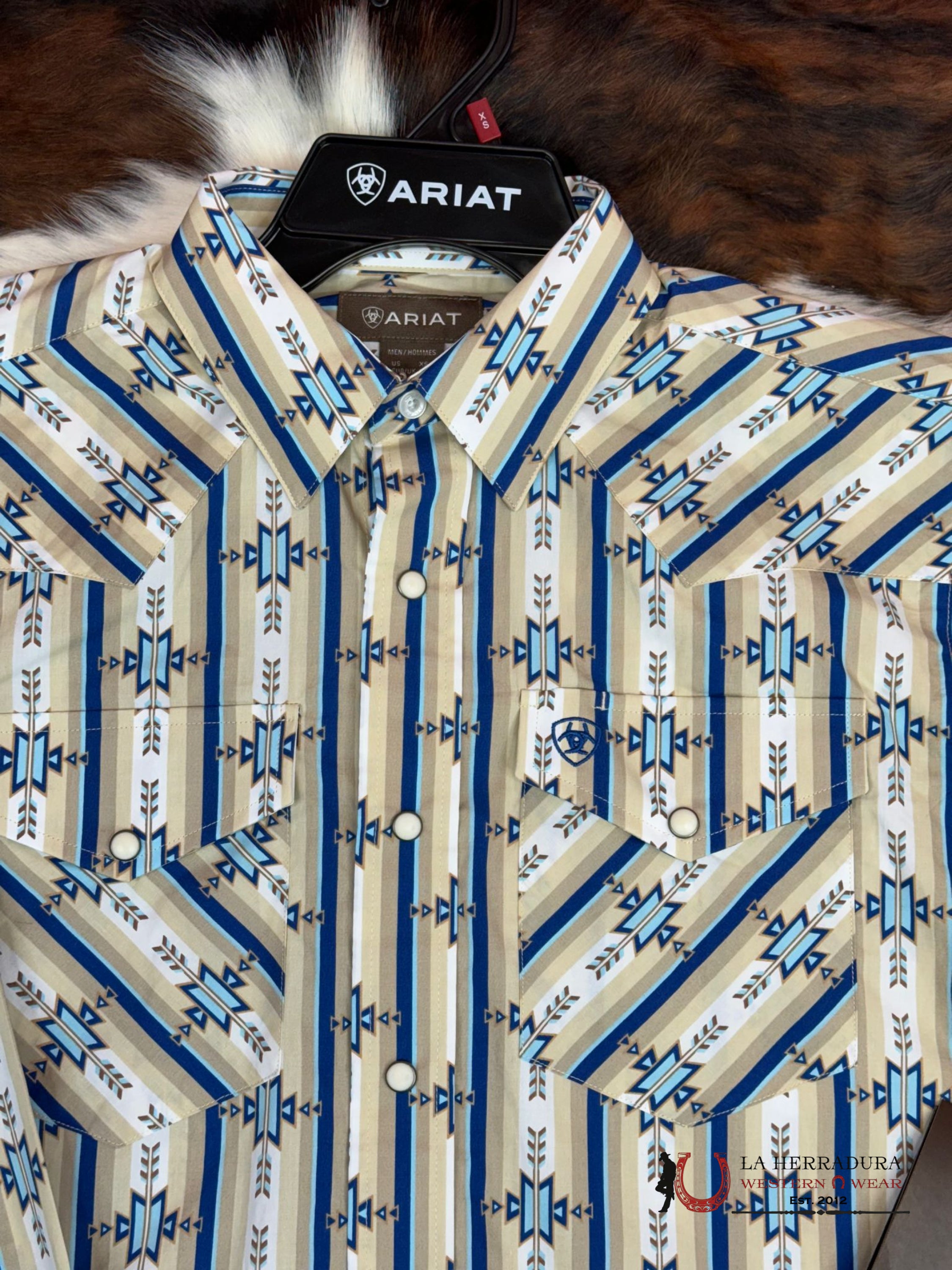 Ariat Shirt Classic Preston Snap Long Sleeve White Tan Aztec Ropa Hombres