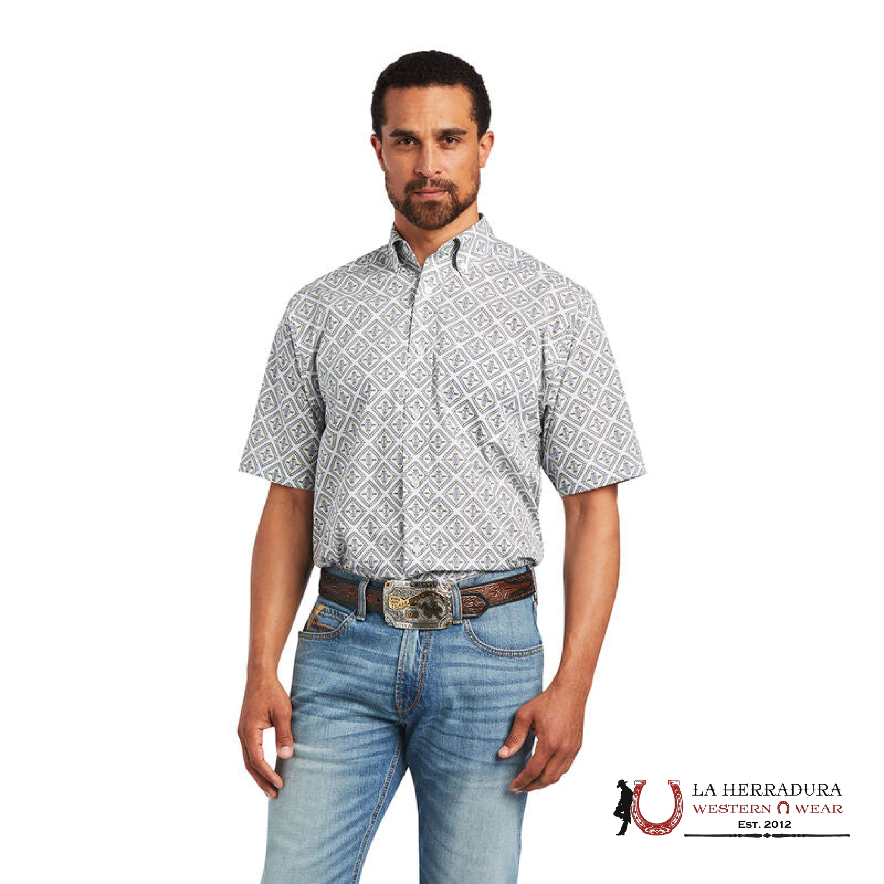 Ariat shirt classic short sleeve reef WHITE/YELLOW 10040639 ROPA HOMBRES