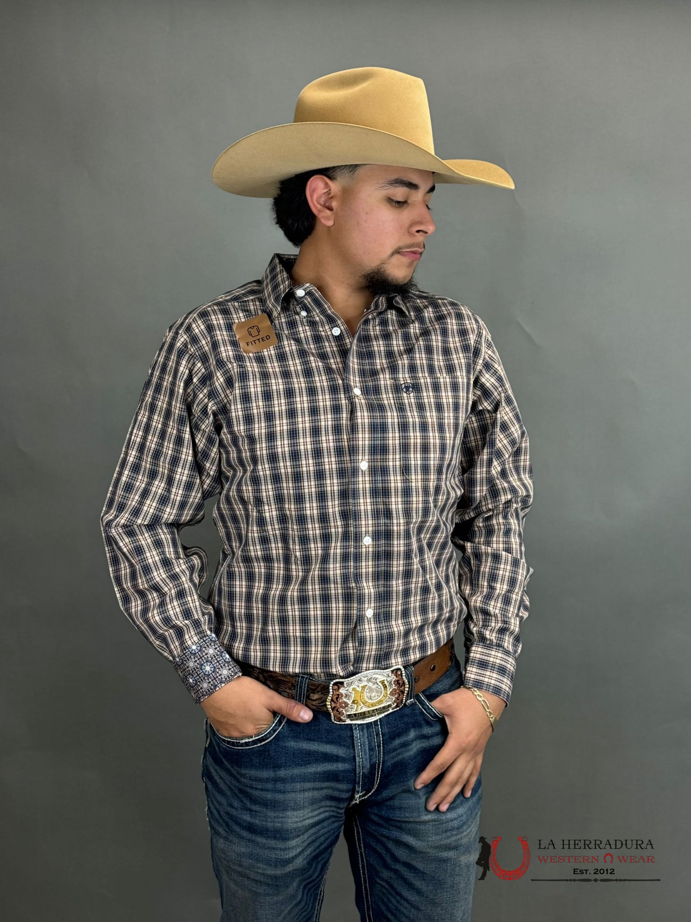 Ariat Shirt Fitted Kareem Plaid Brown Navy Ropa Hombres