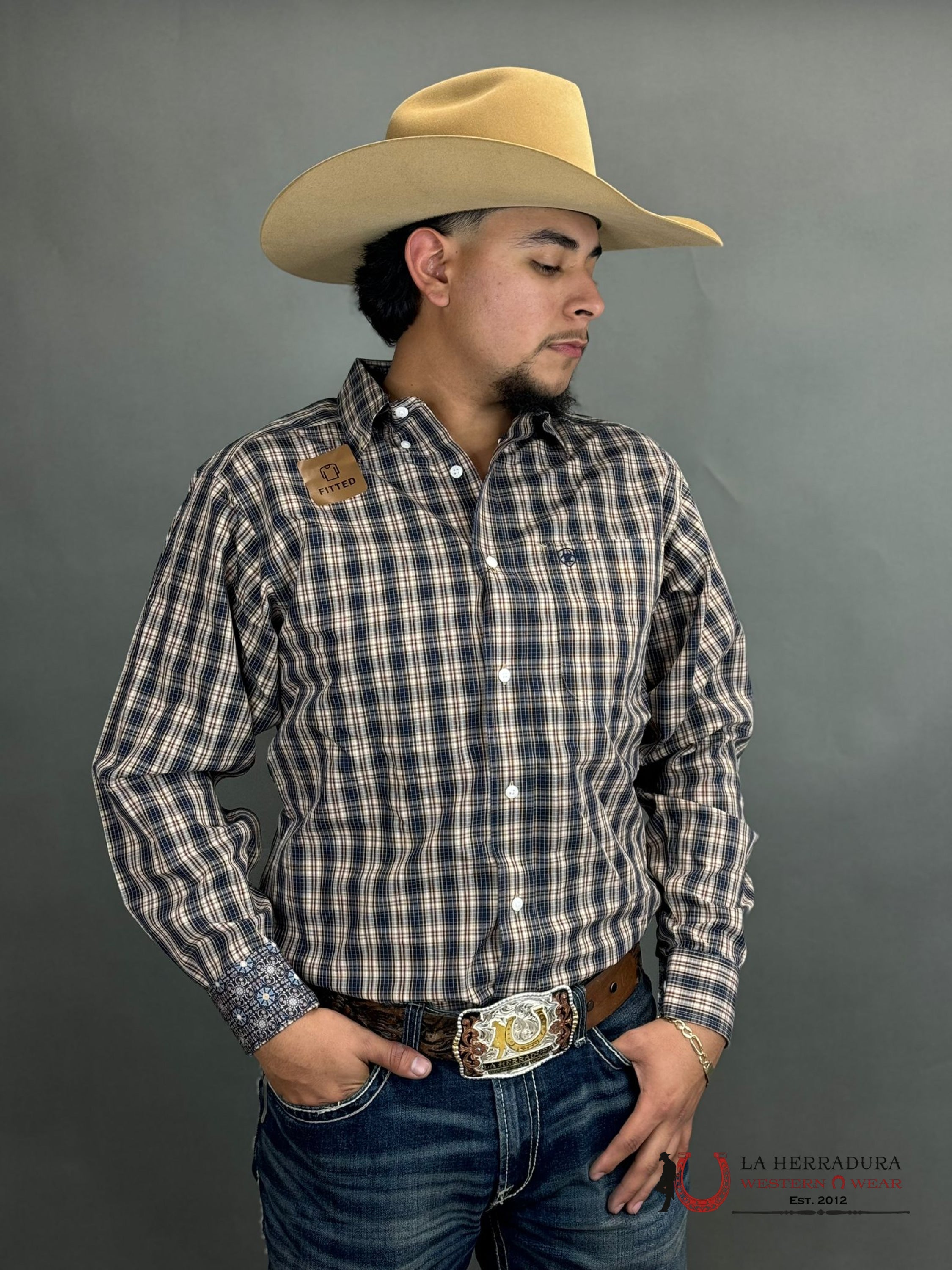 Ariat Shirt Fitted Kareem Plaid Brown Navy Ropa Hombres