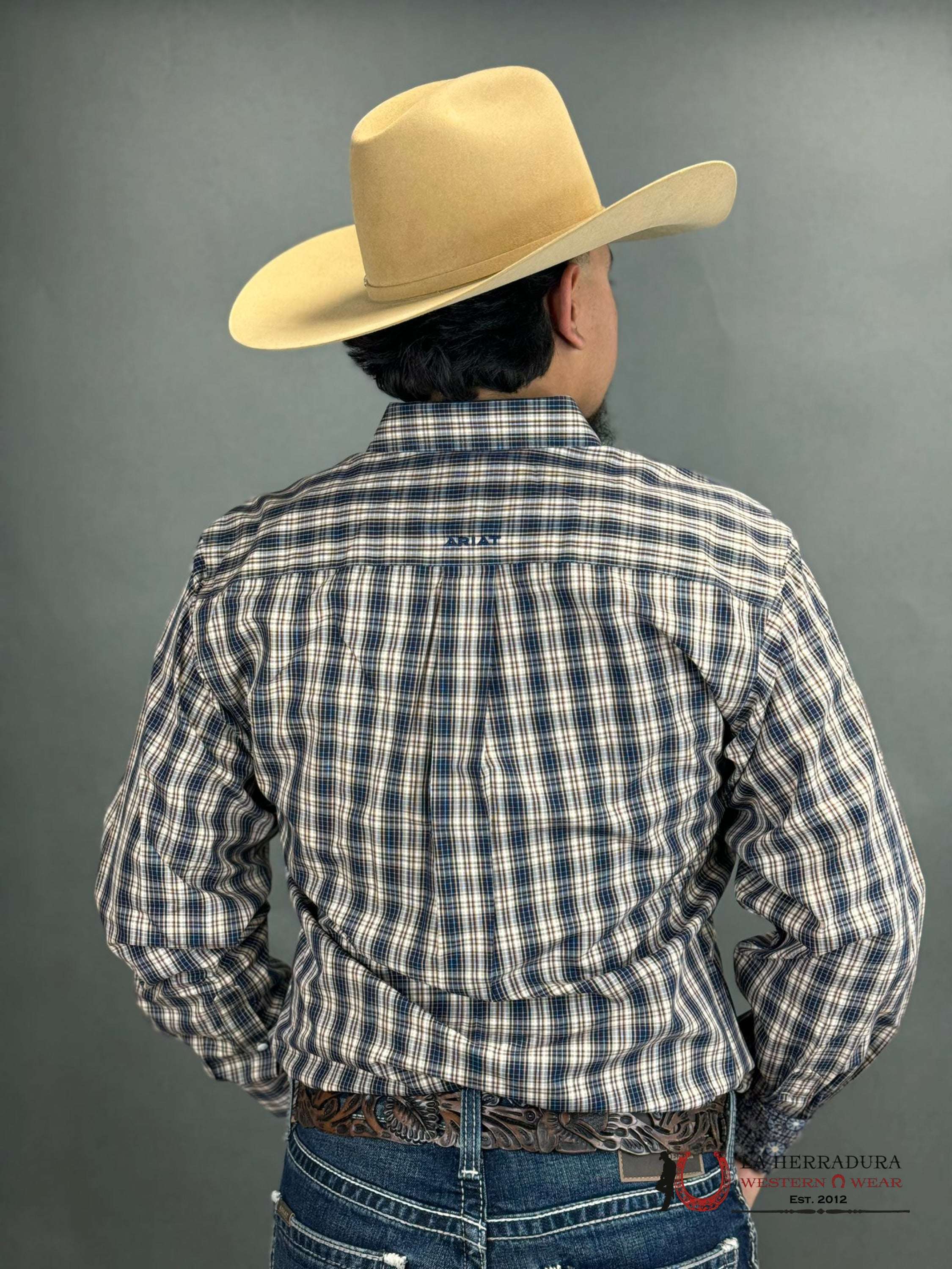 Ariat Shirt Fitted Kareem Plaid Brown Navy Ropa Hombres