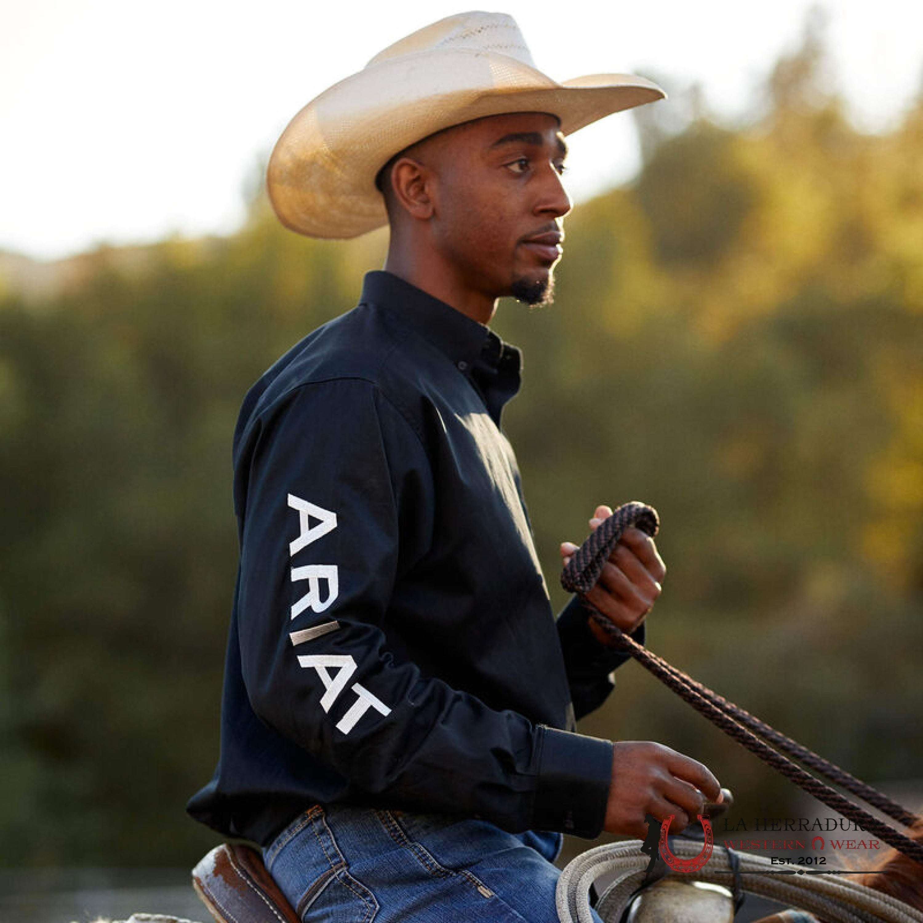Ariat Shirt Fitted TEAM LOGO TWILL BlACK AND WHITE LONG SLEEVE BLACK 10034231 ROPA HOMBRES